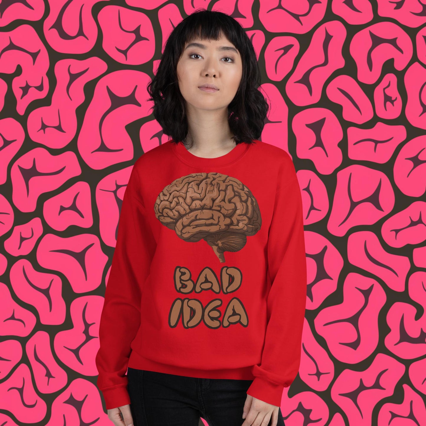 Bad Idea Shit Idea Brown Brains Unisex Sweatshirt Red Sweatshirts Brains Feelings Life Next Cult Brand