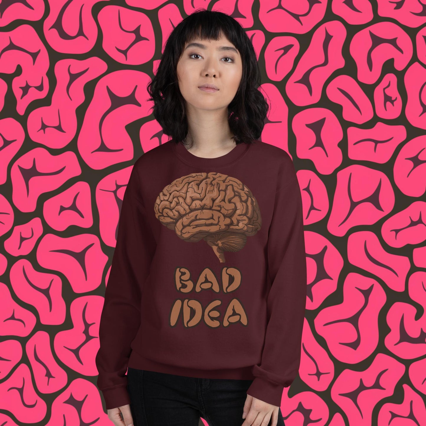 Bad Idea Shit Idea Brown Brains Unisex Sweatshirt Maroon Sweatshirts Brains Feelings Life Next Cult Brand