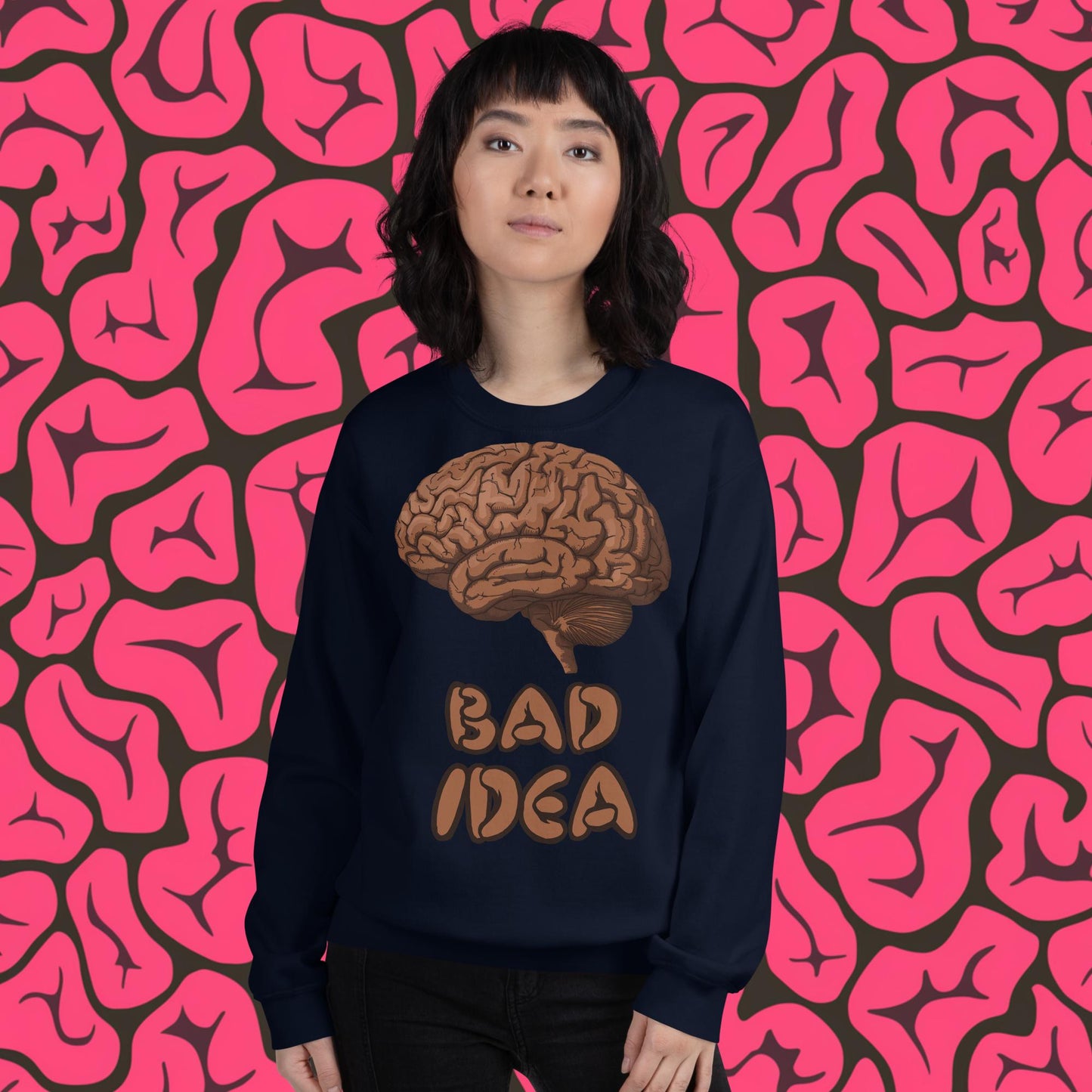Bad Idea Shit Idea Brown Brains Unisex Sweatshirt Navy Sweatshirts Brains Feelings Life Next Cult Brand