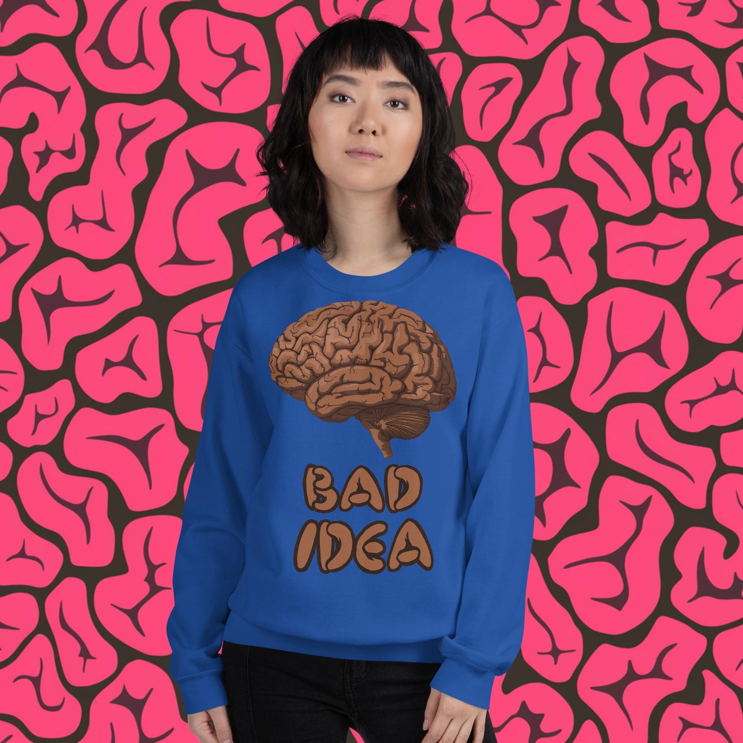Bad Idea Shit Idea Brown Brains Unisex Sweatshirt Royal Sweatshirts Brains Feelings Life Next Cult Brand