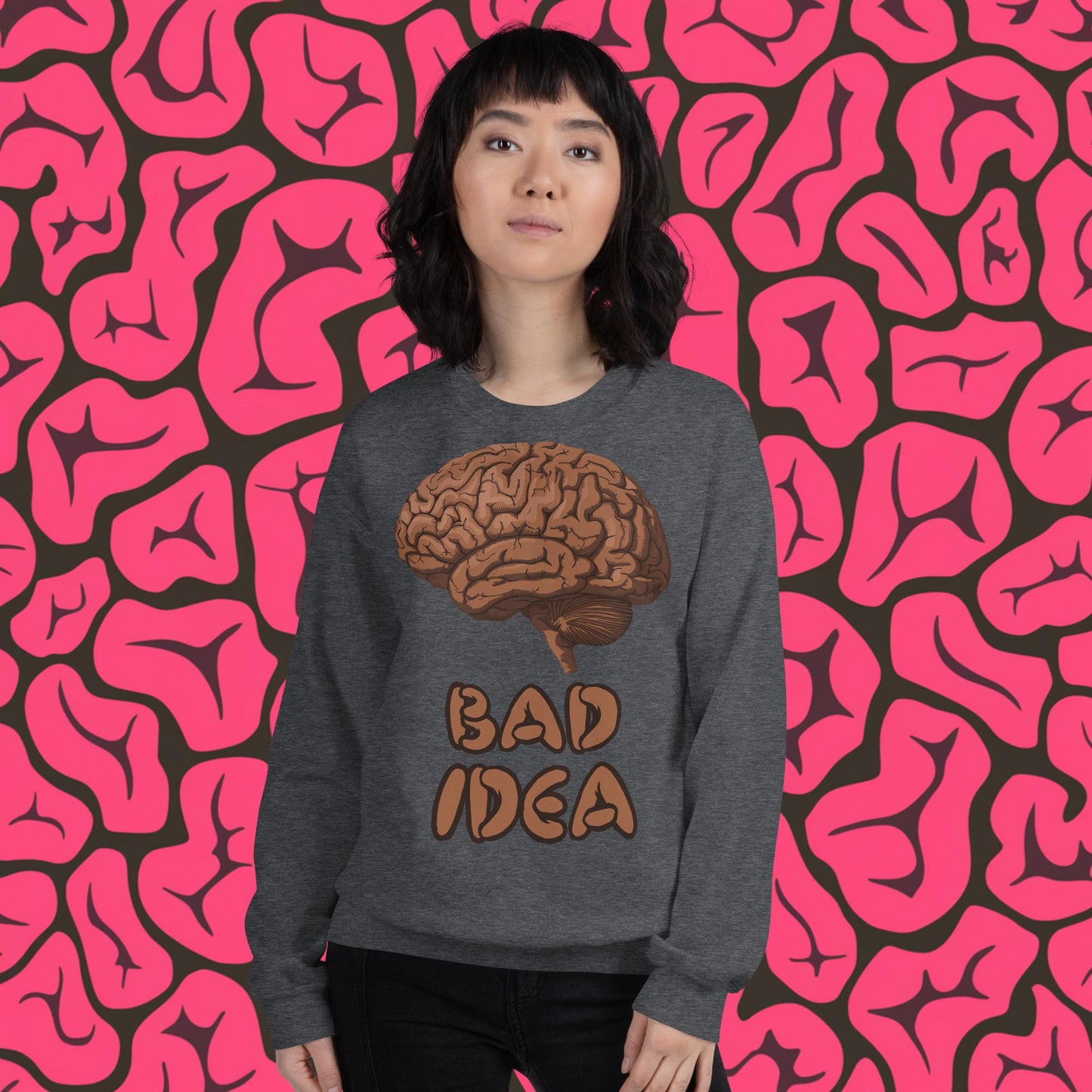 Bad Idea Shit Idea Brown Brains Unisex Sweatshirt Dark Heather Sweatshirts Brains Feelings Life Next Cult Brand