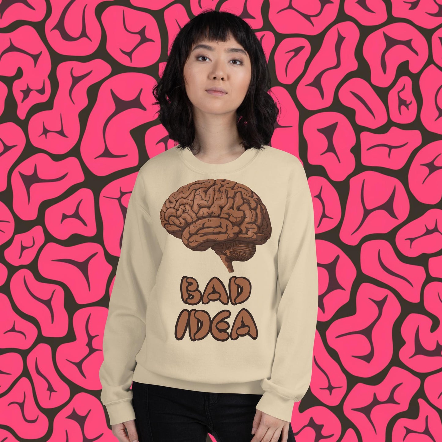 Bad Idea Shit Idea Brown Brains Unisex Sweatshirt Sand Sweatshirts Brains Feelings Life Next Cult Brand