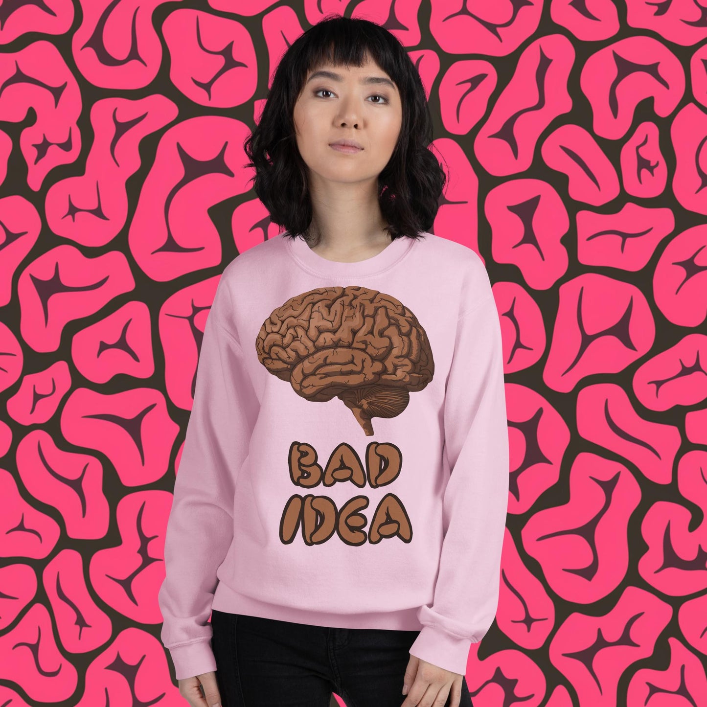 Bad Idea Shit Idea Brown Brains Unisex Sweatshirt Light Pink Sweatshirts Brains Feelings Life Next Cult Brand