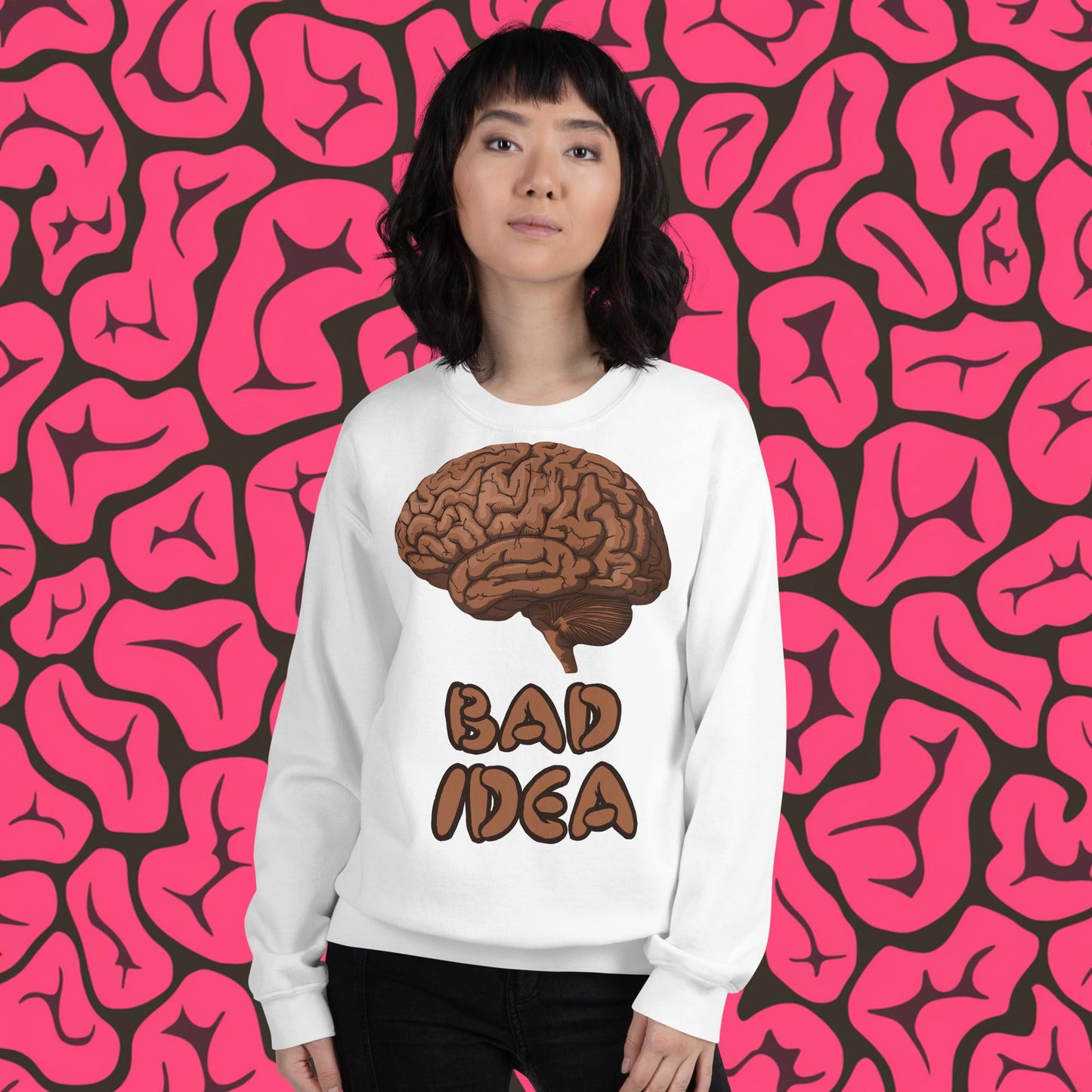 Bad Idea Shit Idea Brown Brains Unisex Sweatshirt White Sweatshirts Brains Feelings Life Next Cult Brand