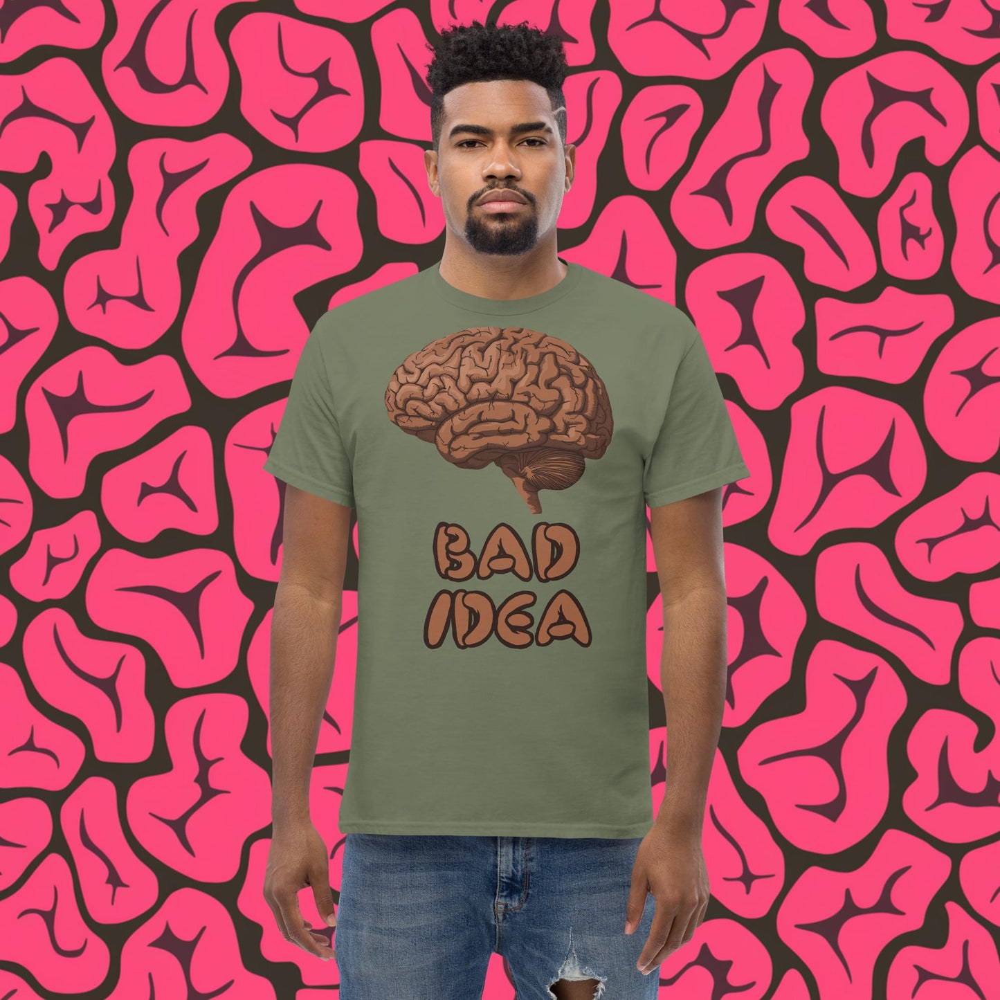 Bad Idea Shit Idea Brown Brains tee Military Green T-shirts Brains Feelings Life Next Cult Brand