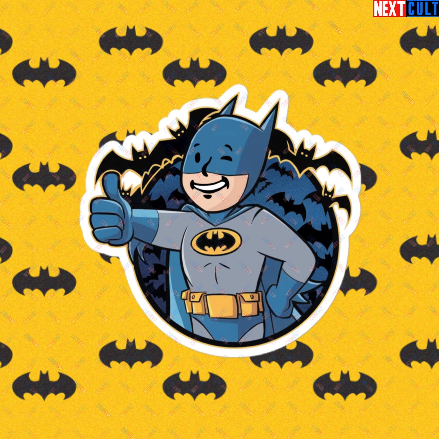 Bat Boy Batman Vault Boy Fallout Funny Cartoon Mashup Bubble-free stickers 4″×4″ Stickers Batman Christian Bale Fallout Justice League Movies Superheroes Vault Boy Next Cult Brand