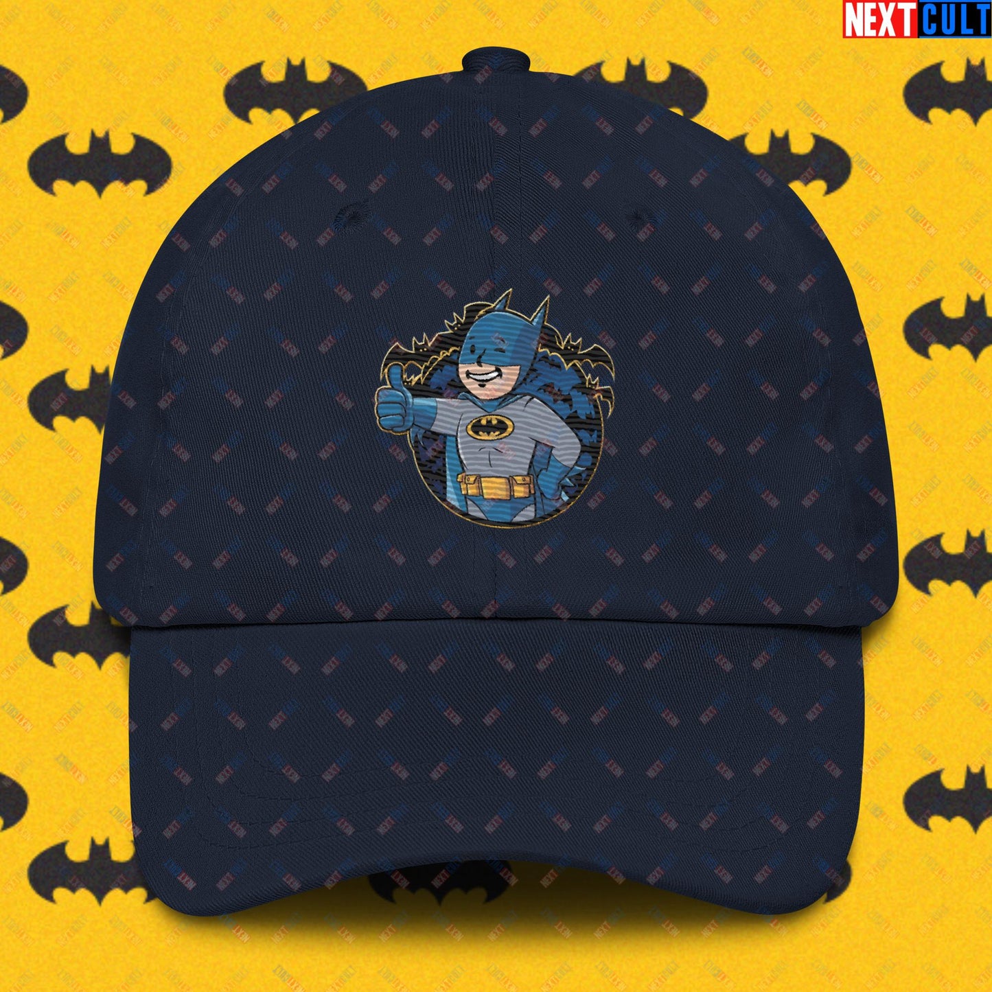 Bat Boy Batman Vault Boy Fallout Funny Cartoon Mashup Dad hat Navy Hats Batman Christian Bale Justice League Movies Superheroes Next Cult Brand