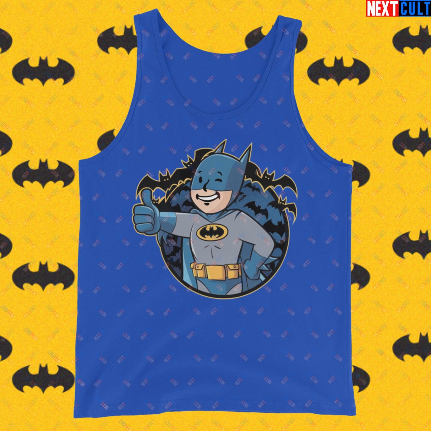 Bat Boy Batman Vault Boy Fallout Funny Cartoon Mashup Tank Top True Royal Tank Tops Batman Christian Bale Fallout Justice League Movies Superheroes Vault Boy Next Cult Brand