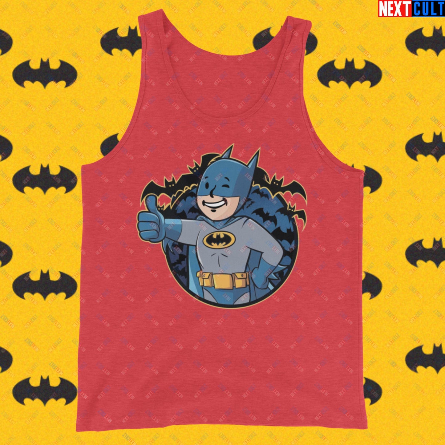 Bat Boy Batman Vault Boy Fallout Funny Cartoon Mashup Tank Top Red Triblend Tank Tops Batman Christian Bale Fallout Justice League Movies Superheroes Vault Boy Next Cult Brand