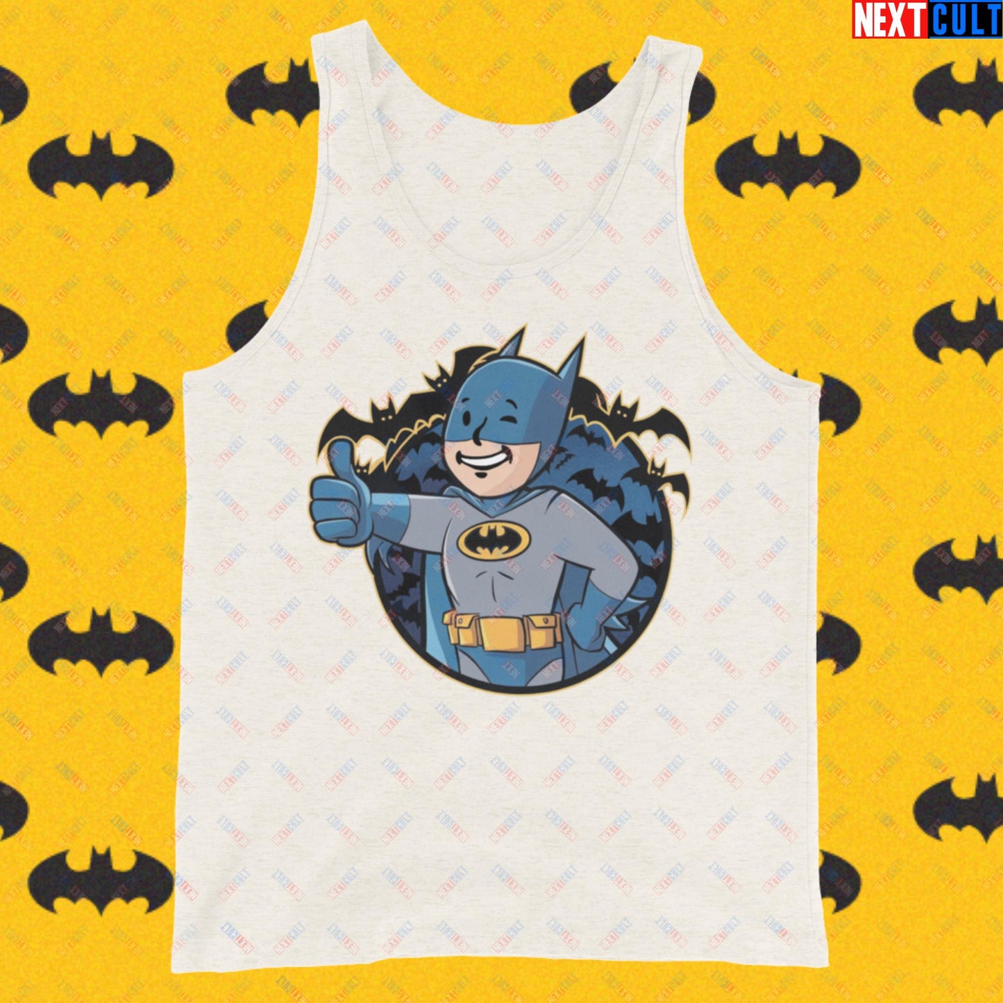 Bat Boy Batman Vault Boy Fallout Funny Cartoon Mashup Tank Top Oatmeal Triblend Tank Tops Batman Christian Bale Fallout Justice League Movies Superheroes Vault Boy Next Cult Brand