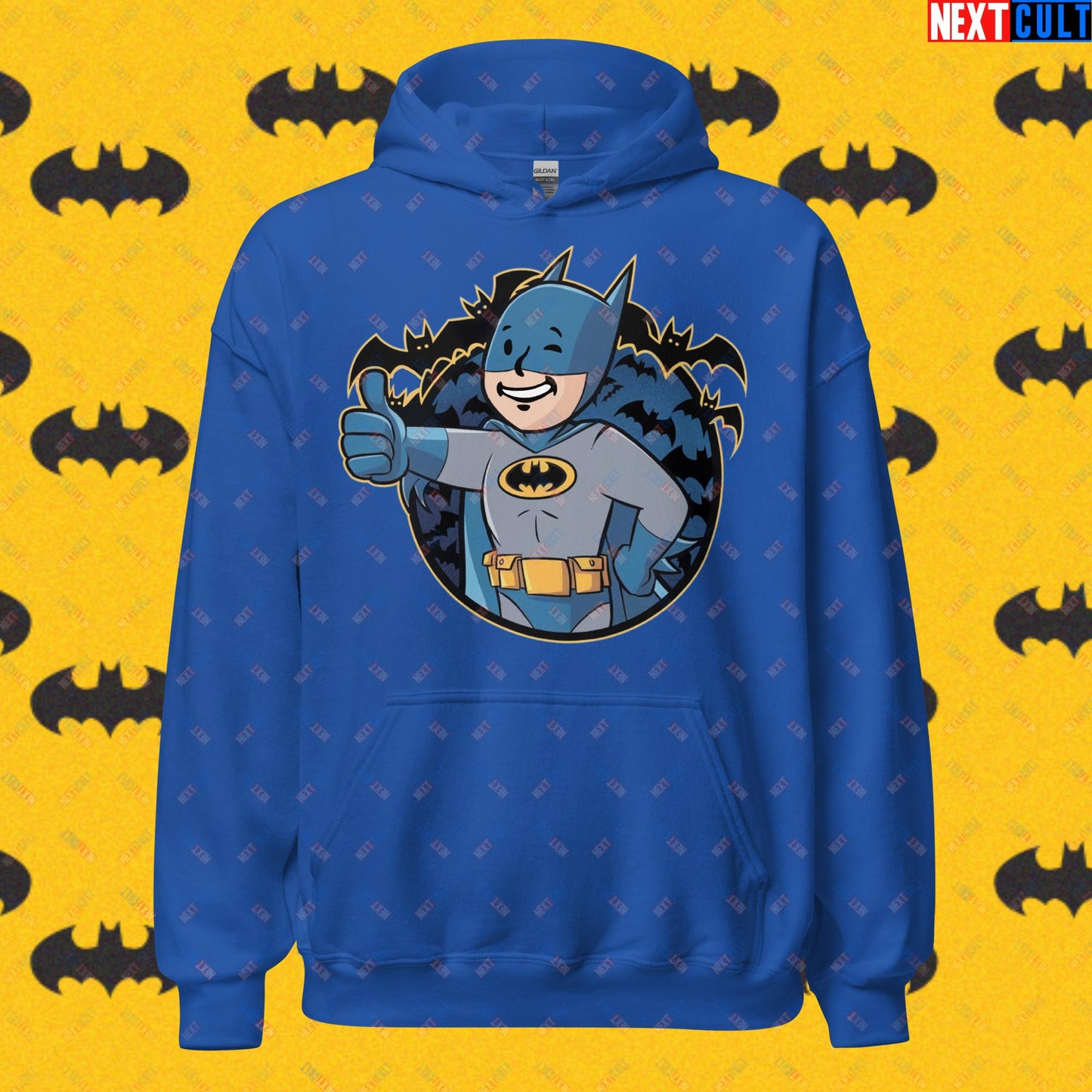 Bat Boy Batman Vault Boy Fallout Funny Cartoon Mashup Unisex Hoodie Royal Hoodies Batman Christian Bale Fallout Justice League Movies Superheroes Vault Boy Next Cult Brand