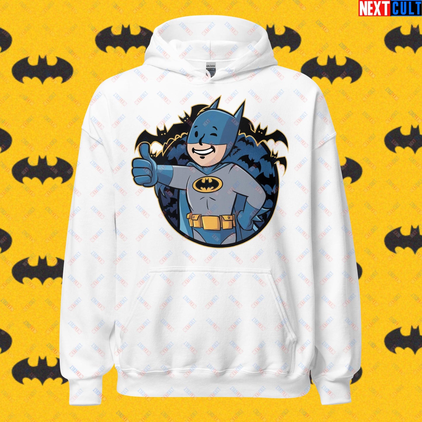 Bat Boy Batman Vault Boy Fallout Funny Cartoon Mashup Unisex Hoodie White Hoodies Batman Christian Bale Fallout Justice League Movies Superheroes Vault Boy Next Cult Brand