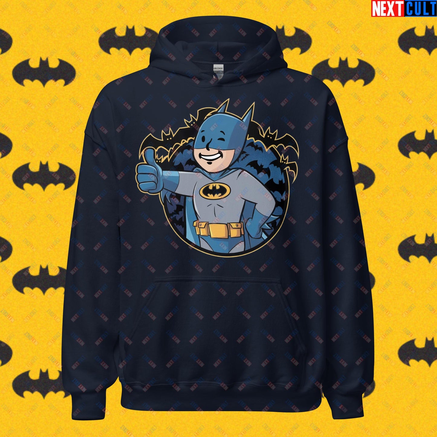Bat Boy Batman Vault Boy Fallout Funny Cartoon Mashup Unisex Hoodie Navy Hoodies Batman Christian Bale Fallout Justice League Movies Superheroes Vault Boy Next Cult Brand