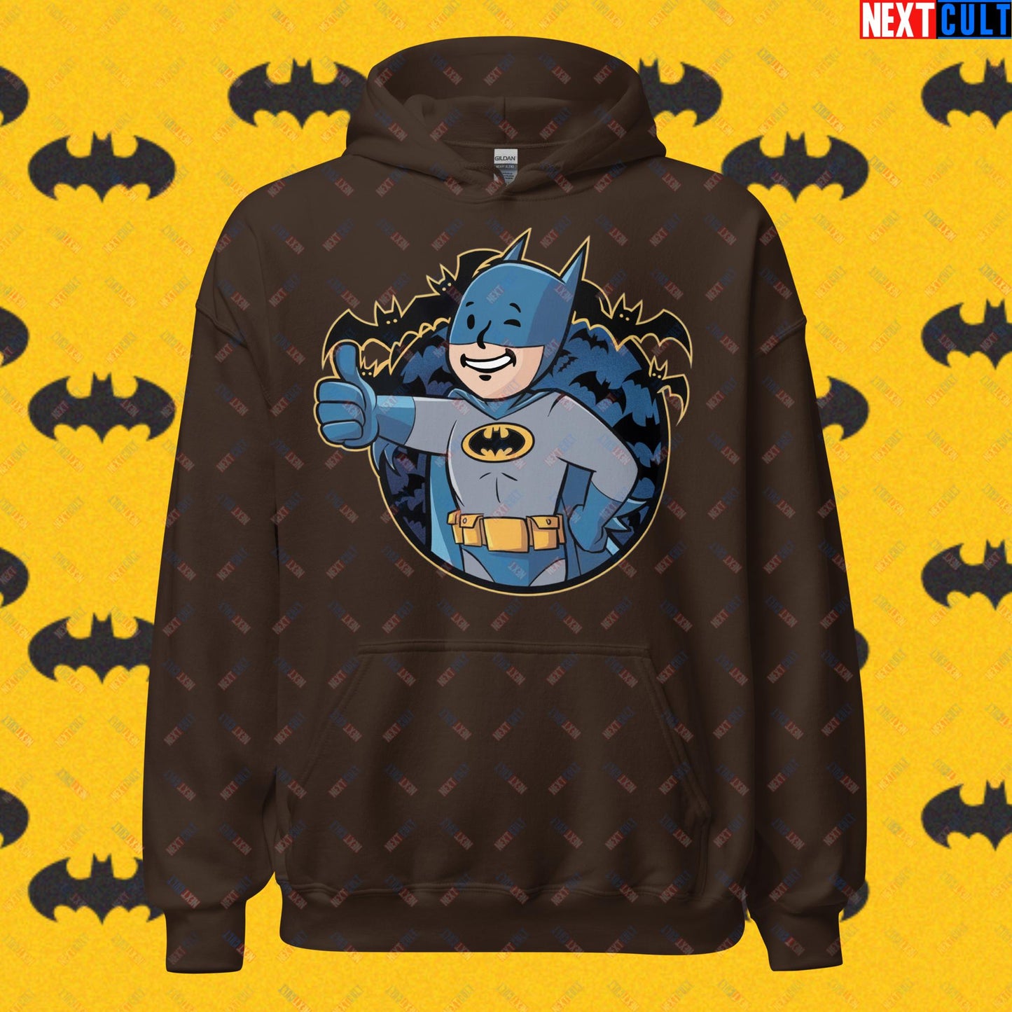 Bat Boy Batman Vault Boy Fallout Funny Cartoon Mashup Unisex Hoodie Dark Chocolate Hoodies Batman Christian Bale Fallout Justice League Movies Superheroes Vault Boy Next Cult Brand