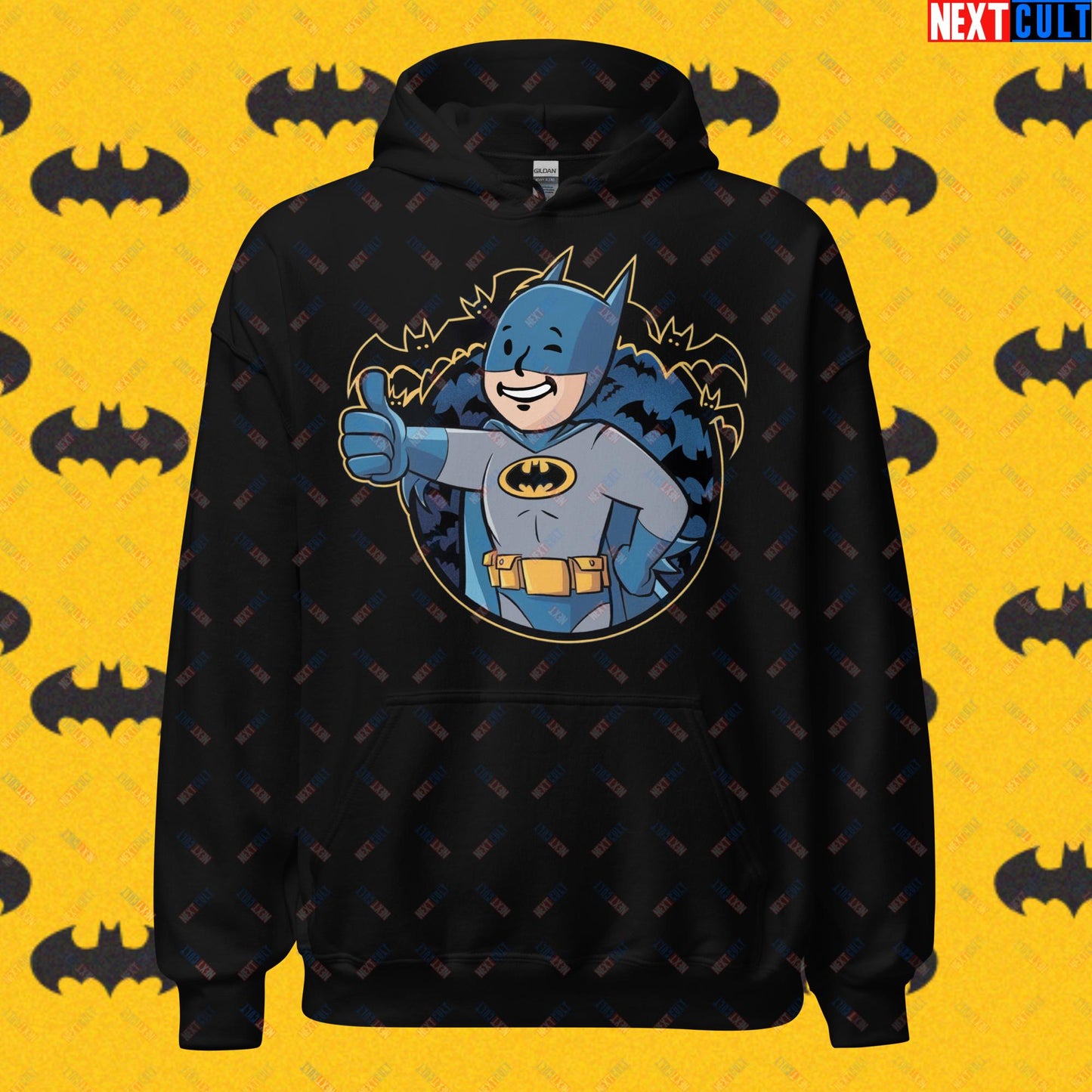 Bat Boy Batman Vault Boy Fallout Funny Cartoon Mashup Unisex Hoodie Black Hoodies Batman Christian Bale Fallout Justice League Movies Superheroes Vault Boy Next Cult Brand
