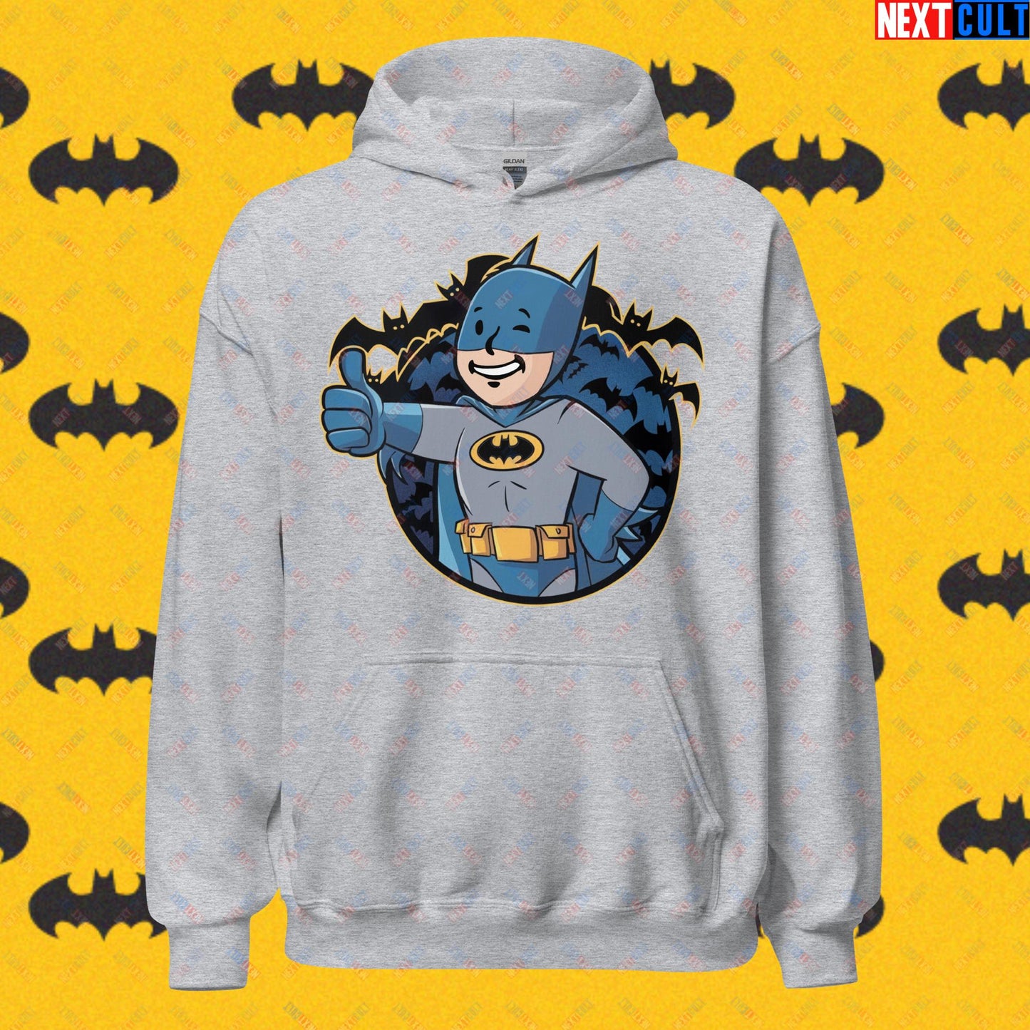 Bat Boy Batman Vault Boy Fallout Funny Cartoon Mashup Unisex Hoodie Sport Grey Hoodies Batman Christian Bale Fallout Justice League Movies Superheroes Vault Boy Next Cult Brand