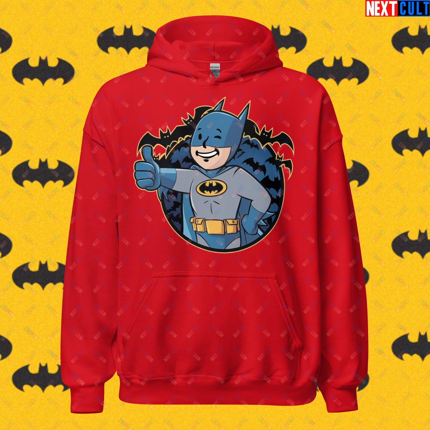 Bat Boy Batman Vault Boy Fallout Funny Cartoon Mashup Unisex Hoodie Red Hoodies Batman Christian Bale Fallout Justice League Movies Superheroes Vault Boy Next Cult Brand