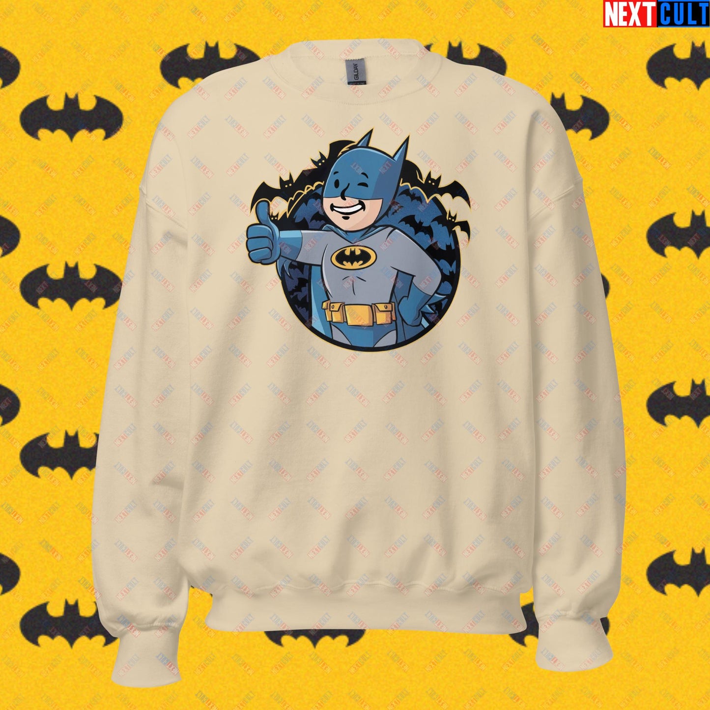 Bat Boy Batman Vault Boy Fallout Funny Cartoon Mashup Unisex Sweatshirt Sand Sweatshirts Batman Christian Bale Fallout Justice League Movies Superheroes Vault Boy Next Cult Brand