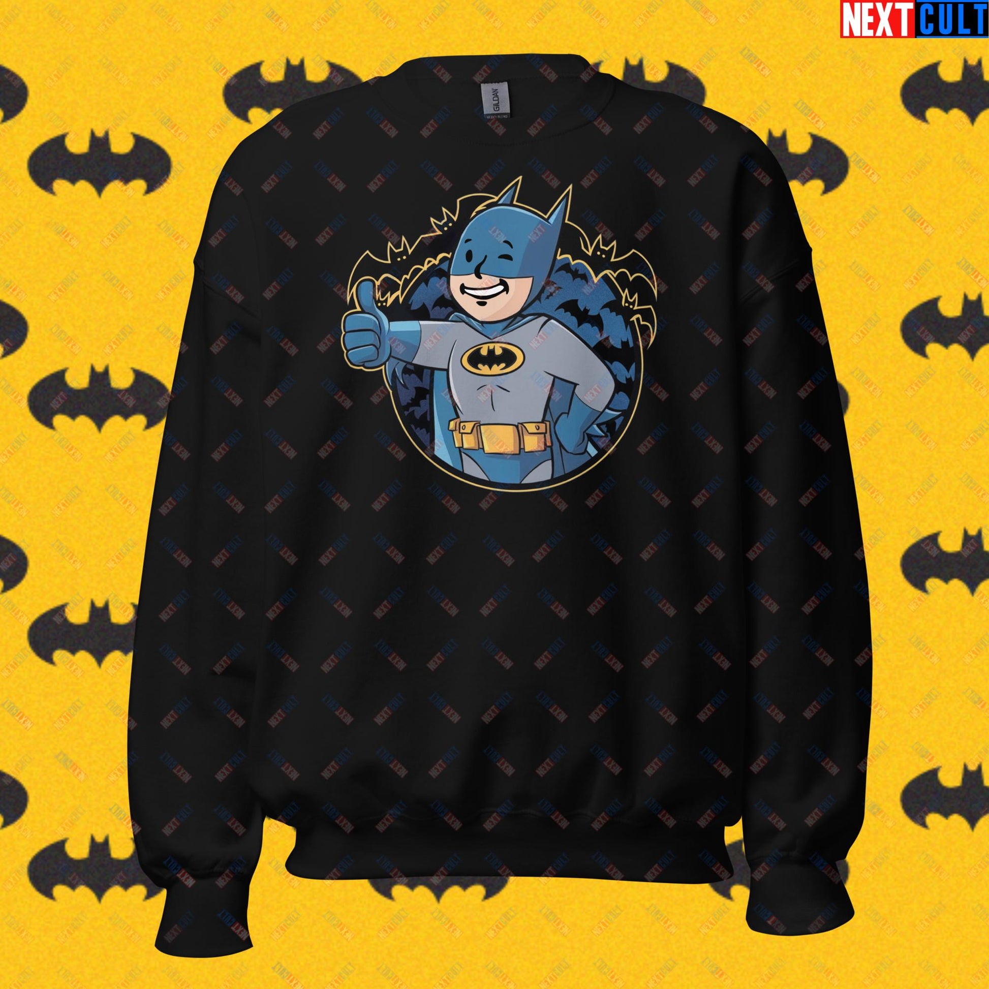 Bat Boy Batman Vault Boy Fallout Funny Cartoon Mashup Unisex Sweatshirt Black Sweatshirts Batman Christian Bale Fallout Justice League Movies Superheroes Vault Boy Next Cult Brand