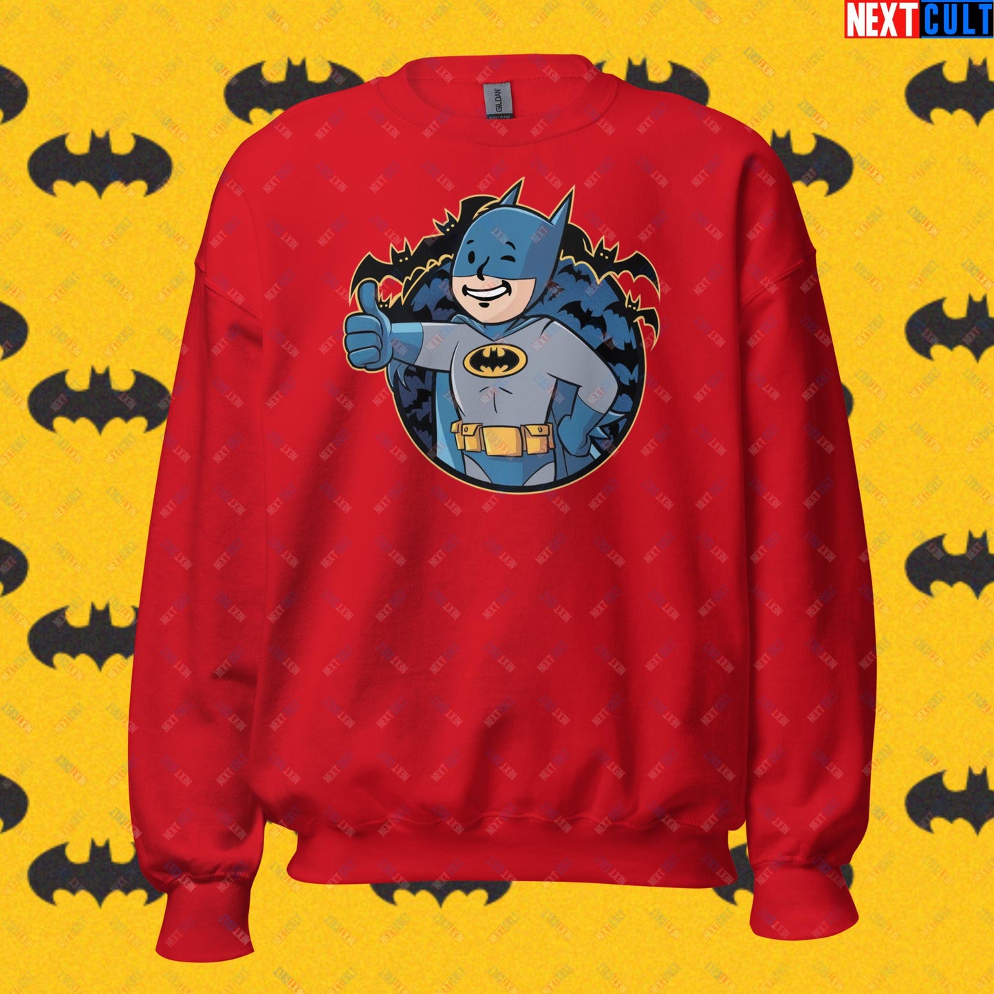 Bat Boy Batman Vault Boy Fallout Funny Cartoon Mashup Unisex Sweatshirt Red Sweatshirts Batman Christian Bale Fallout Justice League Movies Superheroes Vault Boy Next Cult Brand