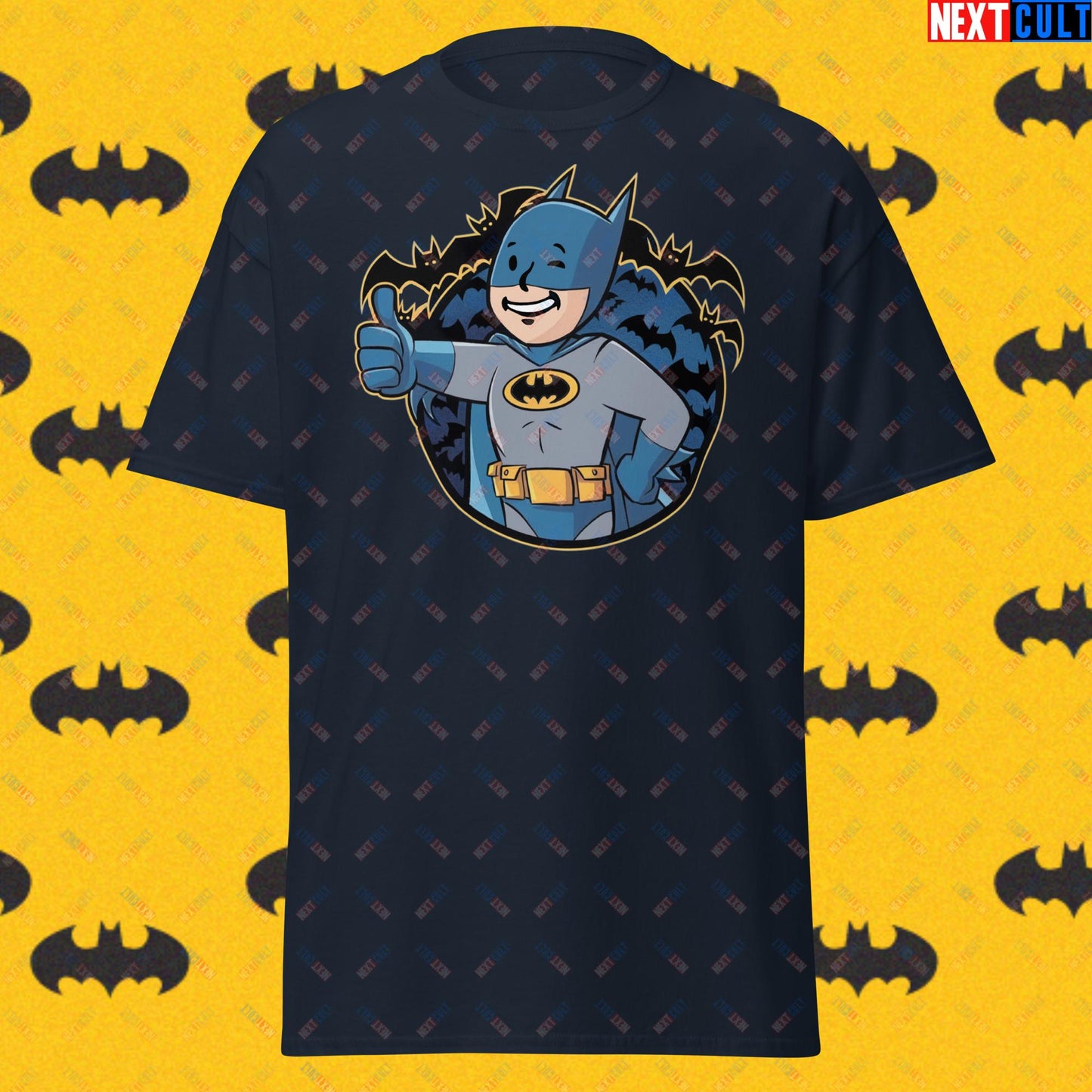 Bat Boy Batman Vault Boy Fallout Funny Cartoon Mashup Unisex tee Navy T-shirts Batman Christian Bale Fallout Justice League Movies Superheroes Vault Boy Next Cult Brand