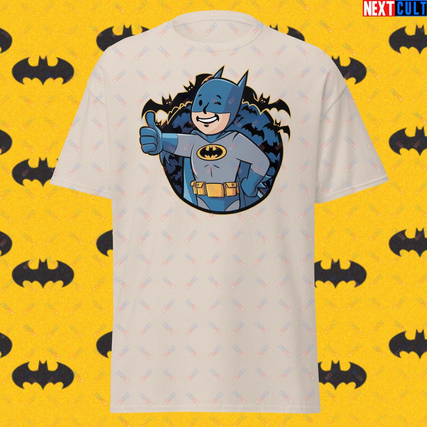 Bat Boy Batman Vault Boy Fallout Funny Cartoon Mashup Unisex tee Natural T-shirts Batman Christian Bale Fallout Justice League Movies Superheroes Vault Boy Next Cult Brand
