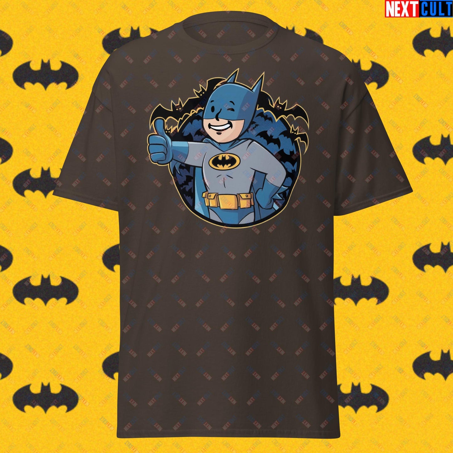 Bat Boy Batman Vault Boy Fallout Funny Cartoon Mashup Unisex tee Dark Chocolate T-shirts Batman Christian Bale Fallout Justice League Movies Superheroes Vault Boy Next Cult Brand