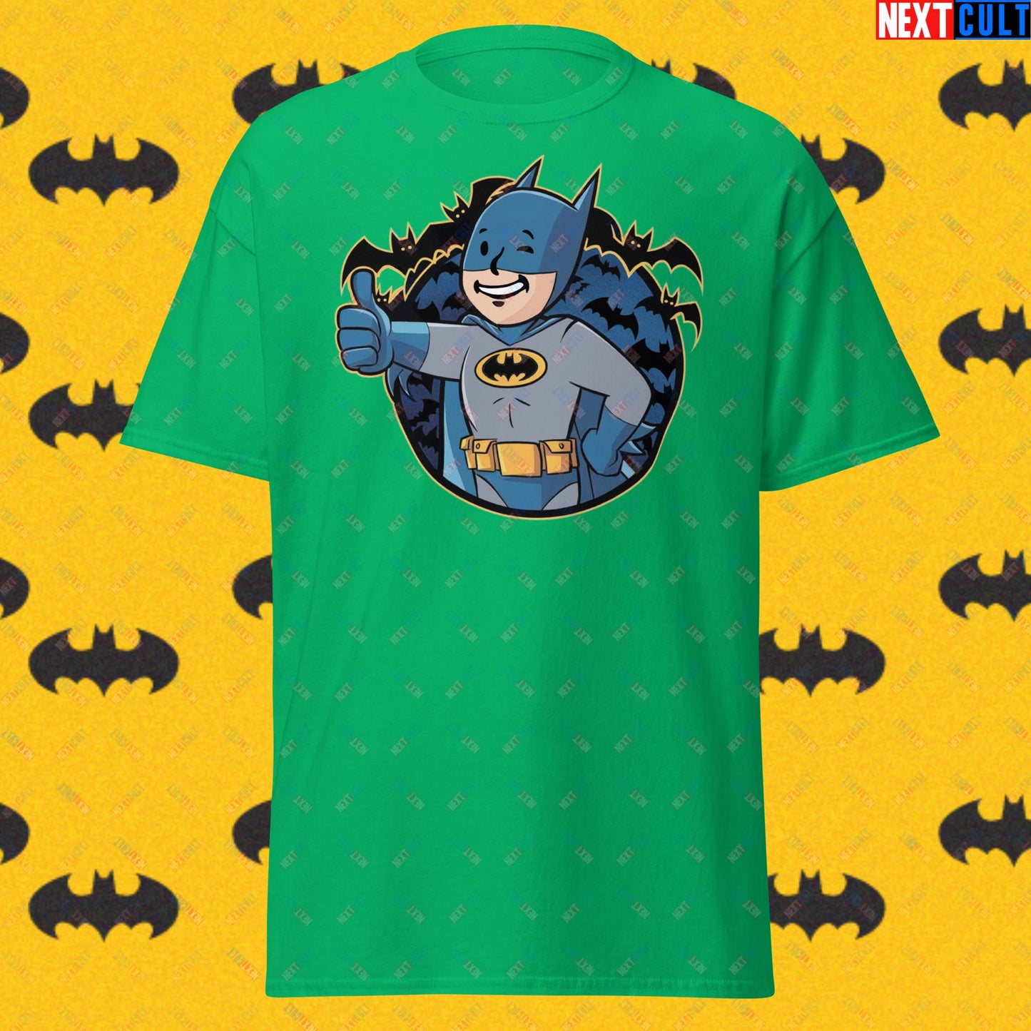 Bat Boy Batman Vault Boy Fallout Funny Cartoon Mashup Unisex tee Irish Green T-shirts Batman Christian Bale Fallout Justice League Movies Superheroes Vault Boy Next Cult Brand