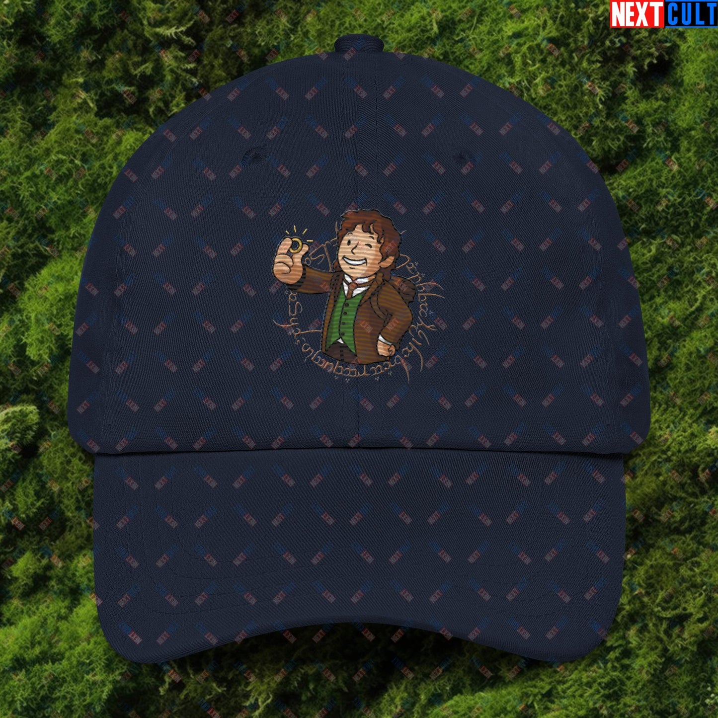Bilboy Bilbo Baggins Lord of the Rings Vault Boy Fallout Funny Cartoon Mashup Dad hat Navy Hats Fallout Lord of the Rings Movies Vault Boy Next Cult Brand
