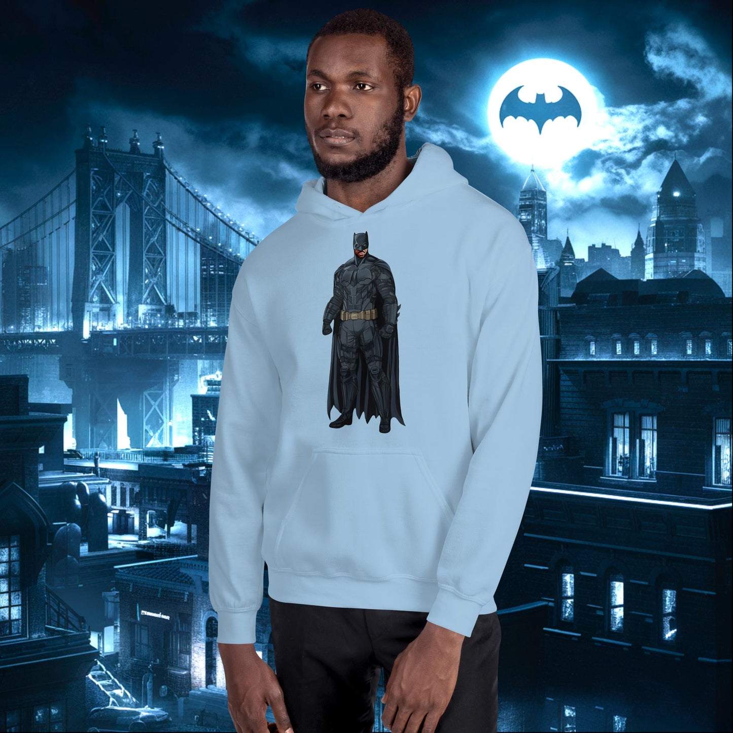 Black Batman Blackman Superheroes Unisex Hoodie Light Blue Hoodies Batman Justice League Movies Superheroes Next Cult Brand