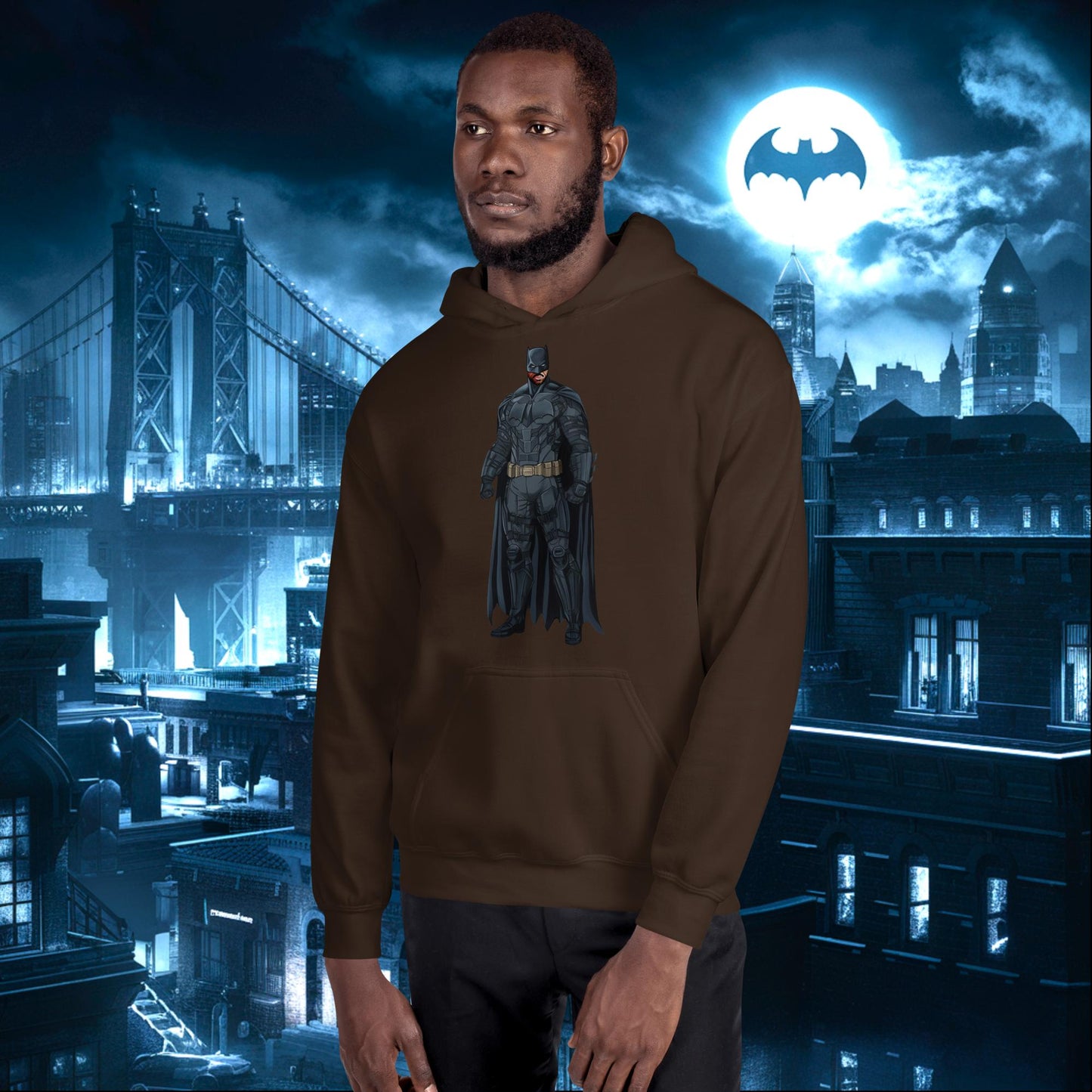 Black Batman Blackman Superheroes Unisex Hoodie Dark Chocolate Hoodies Batman Justice League Movies Superheroes Next Cult Brand