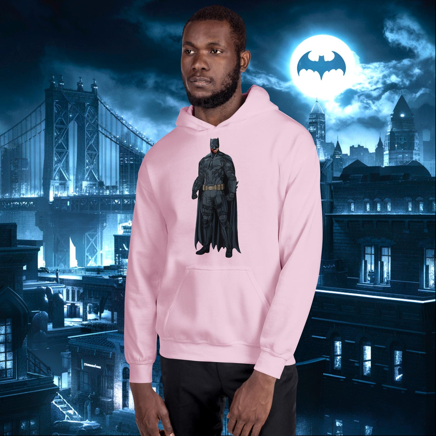 Black Batman Blackman Superheroes Unisex Hoodie Light Pink Hoodies Batman Justice League Movies Superheroes Next Cult Brand