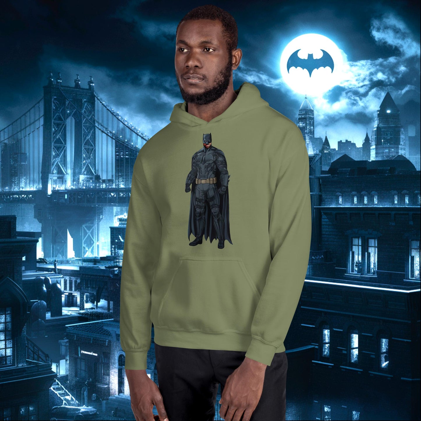 Black Batman Blackman Superheroes Unisex Hoodie Military Green Hoodies Batman Justice League Movies Superheroes Next Cult Brand