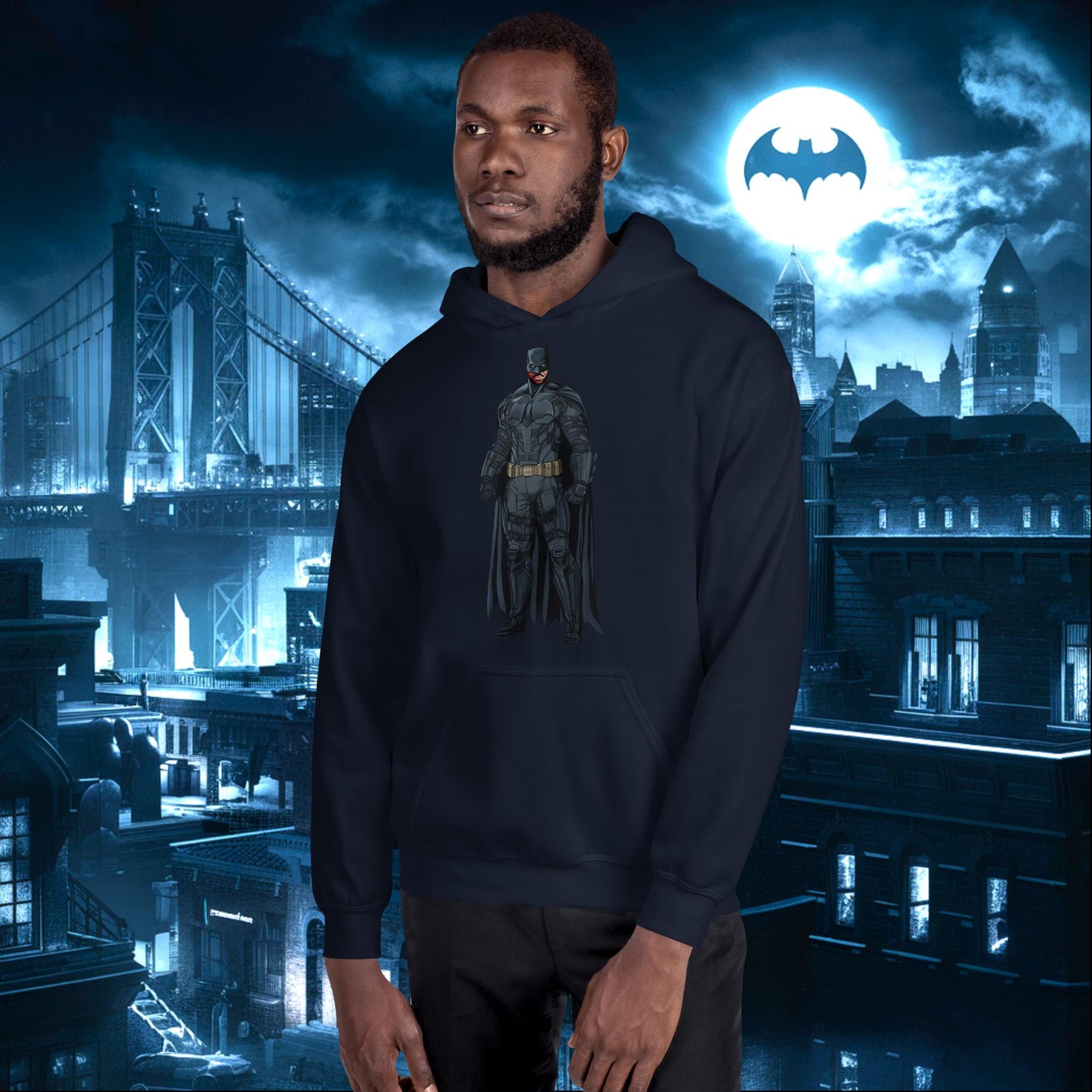 Black Batman Blackman Superheroes Unisex Hoodie Navy Hoodies Batman Justice League Movies Superheroes Next Cult Brand