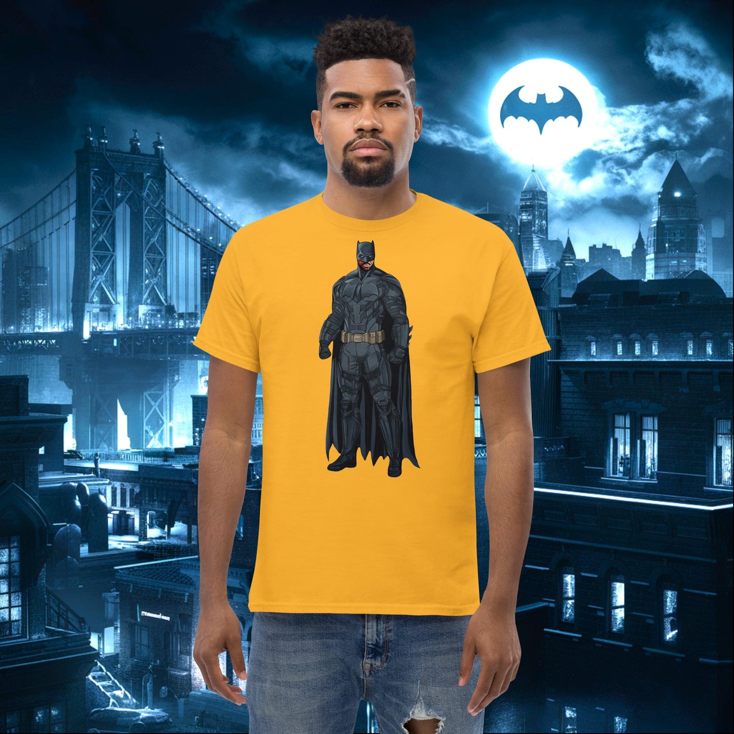 Black Batman Blackman Superheroes tee Gold T-shirts Batman Movies Superheroes Next Cult Brand