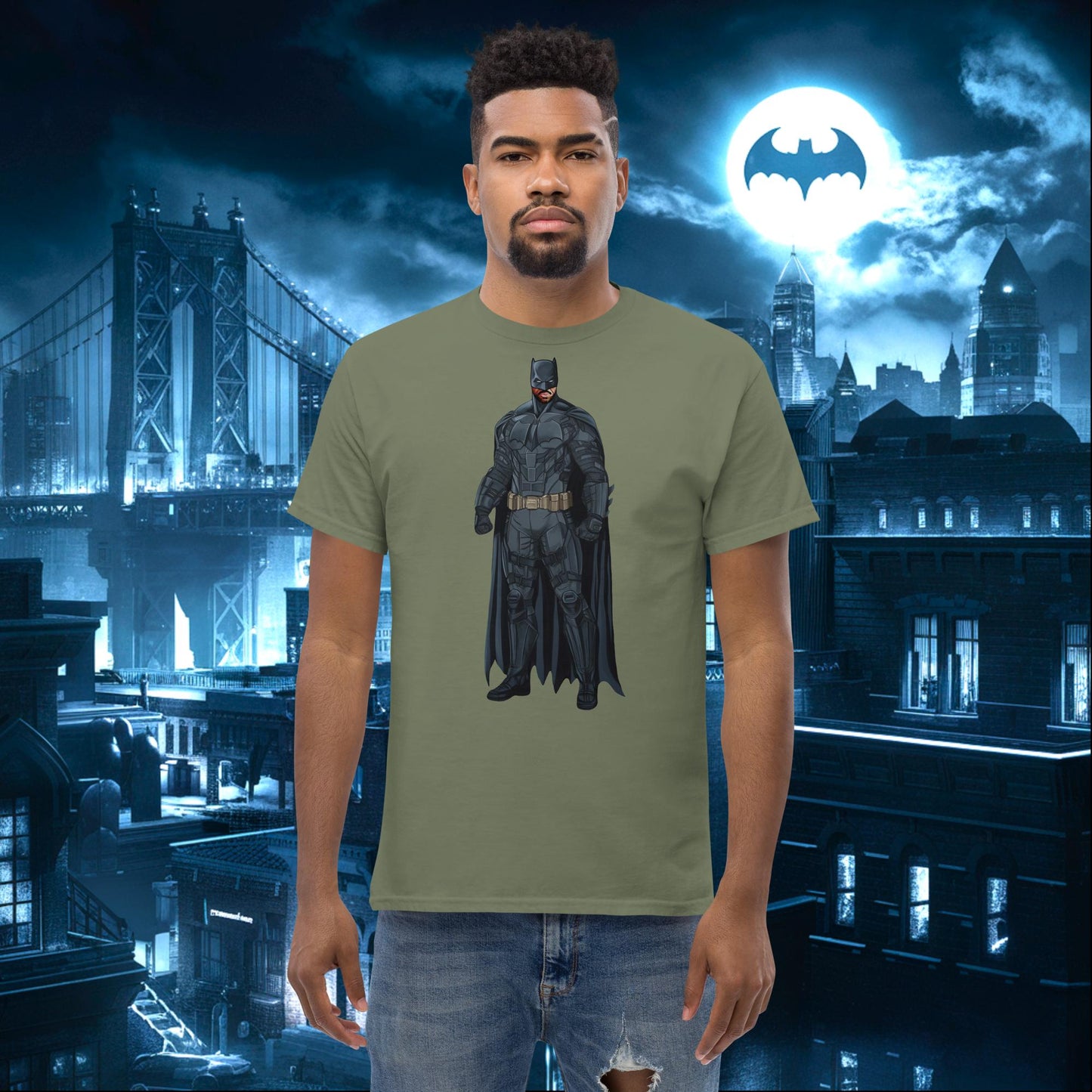 Black Batman Blackman Superheroes tee Military Green T-shirts Batman Movies Superheroes Next Cult Brand