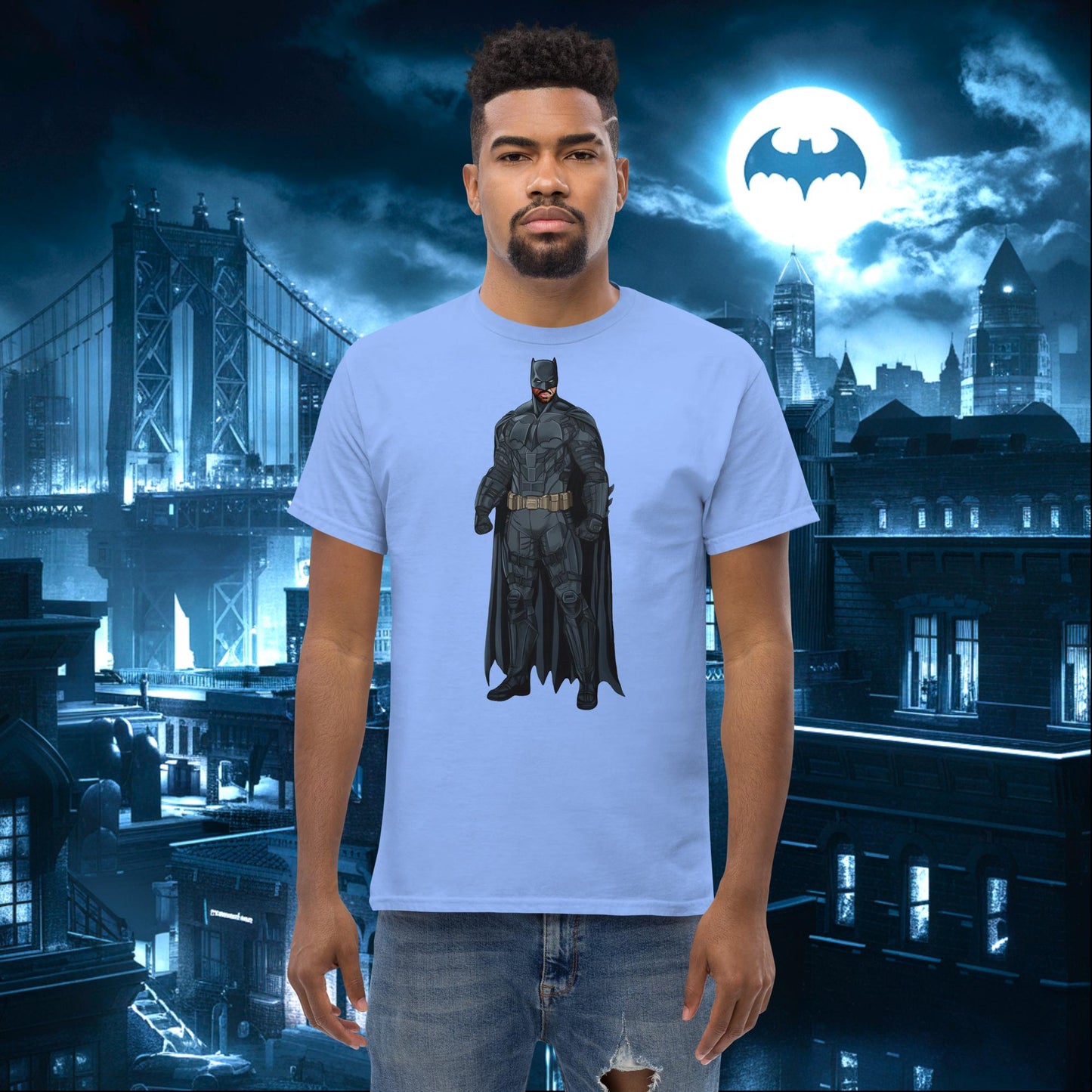 Black Batman Blackman Superheroes tee Carolina Blue T-shirts Batman Movies Superheroes Next Cult Brand