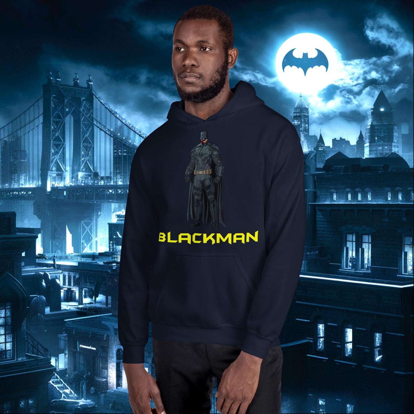 Blackman Batman Black Superhero Unisex Hoodie Navy Hoodies Batman Justice League Movies Superheroes Next Cult Brand