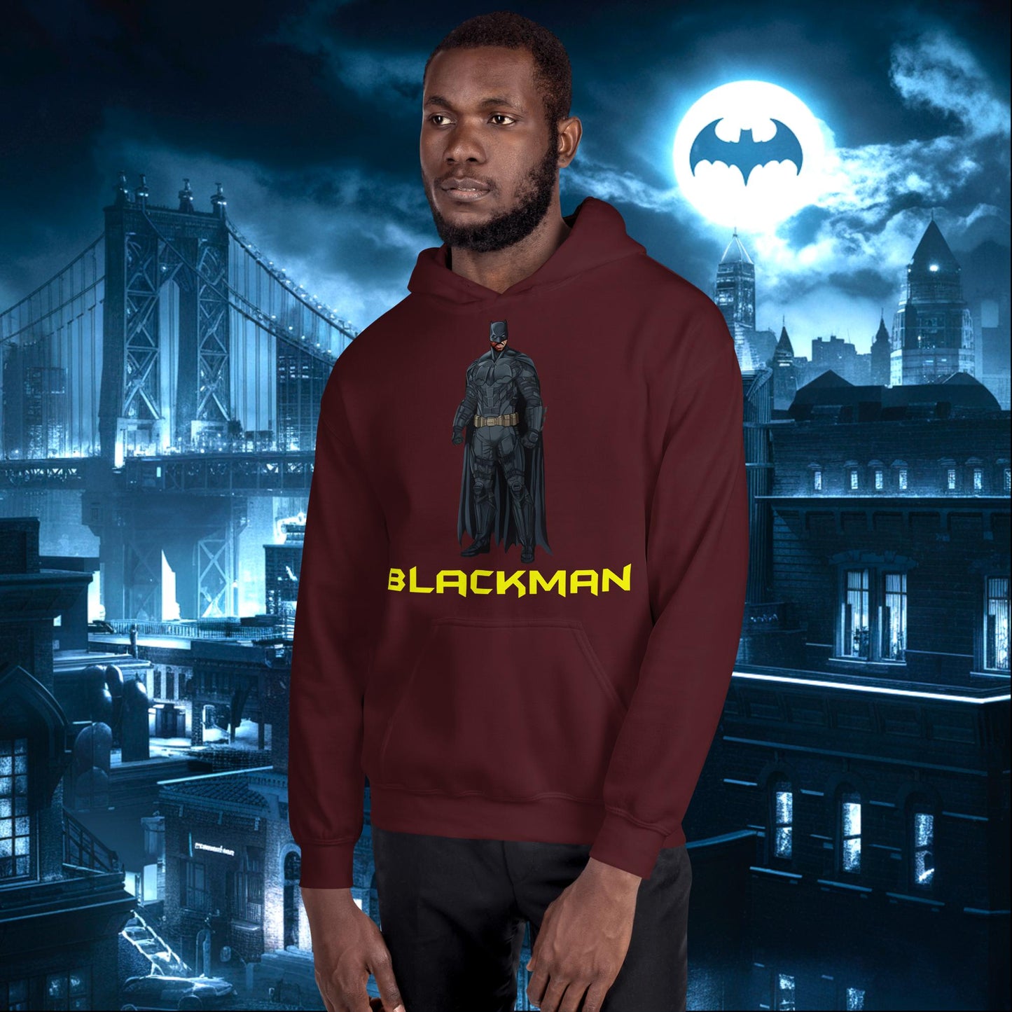 Blackman Batman Black Superhero Unisex Hoodie Maroon Hoodies Batman Justice League Movies Superheroes Next Cult Brand