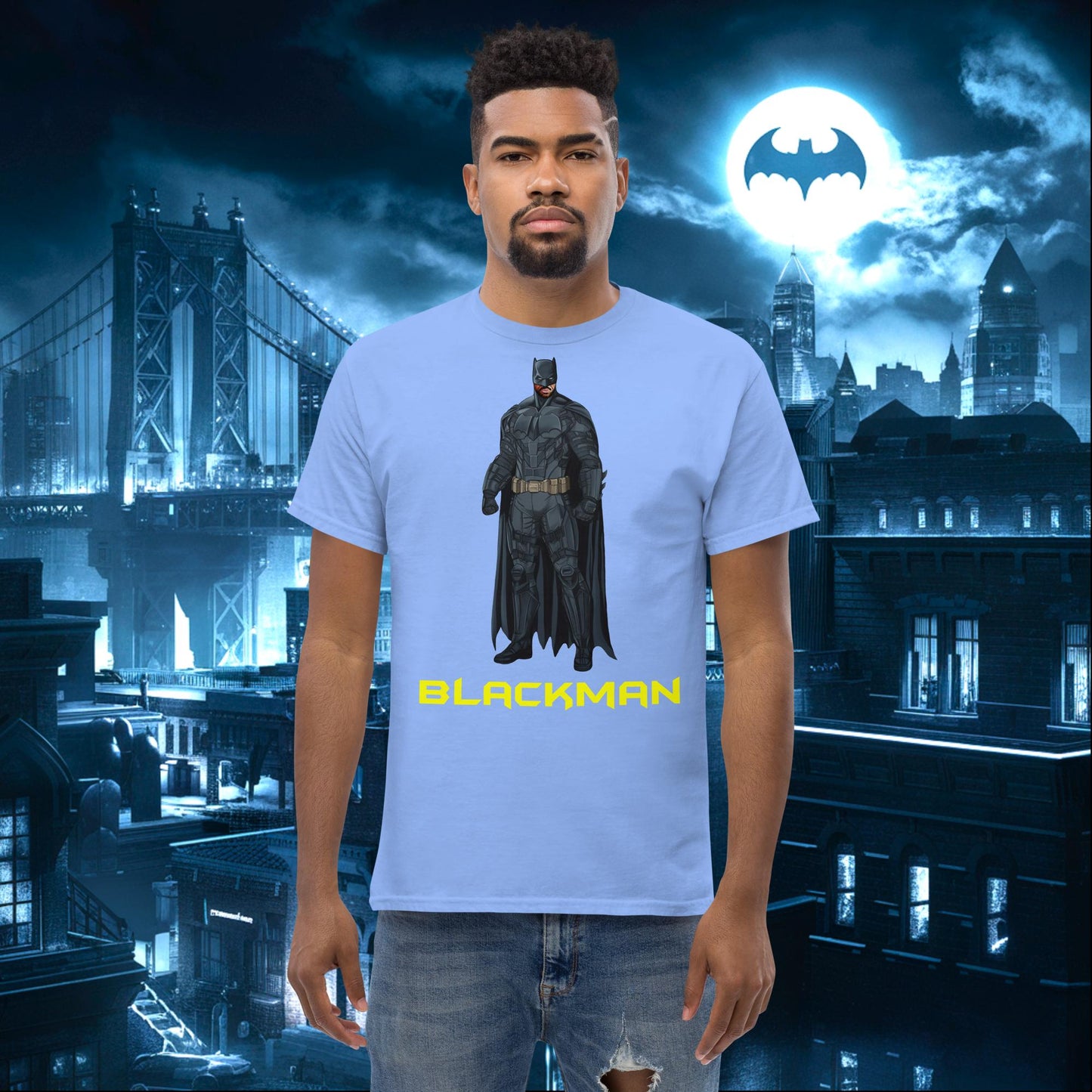 Blackman Batman Black Superhero tee Carolina Blue T-shirts Batman Movies Superheroes Next Cult Brand