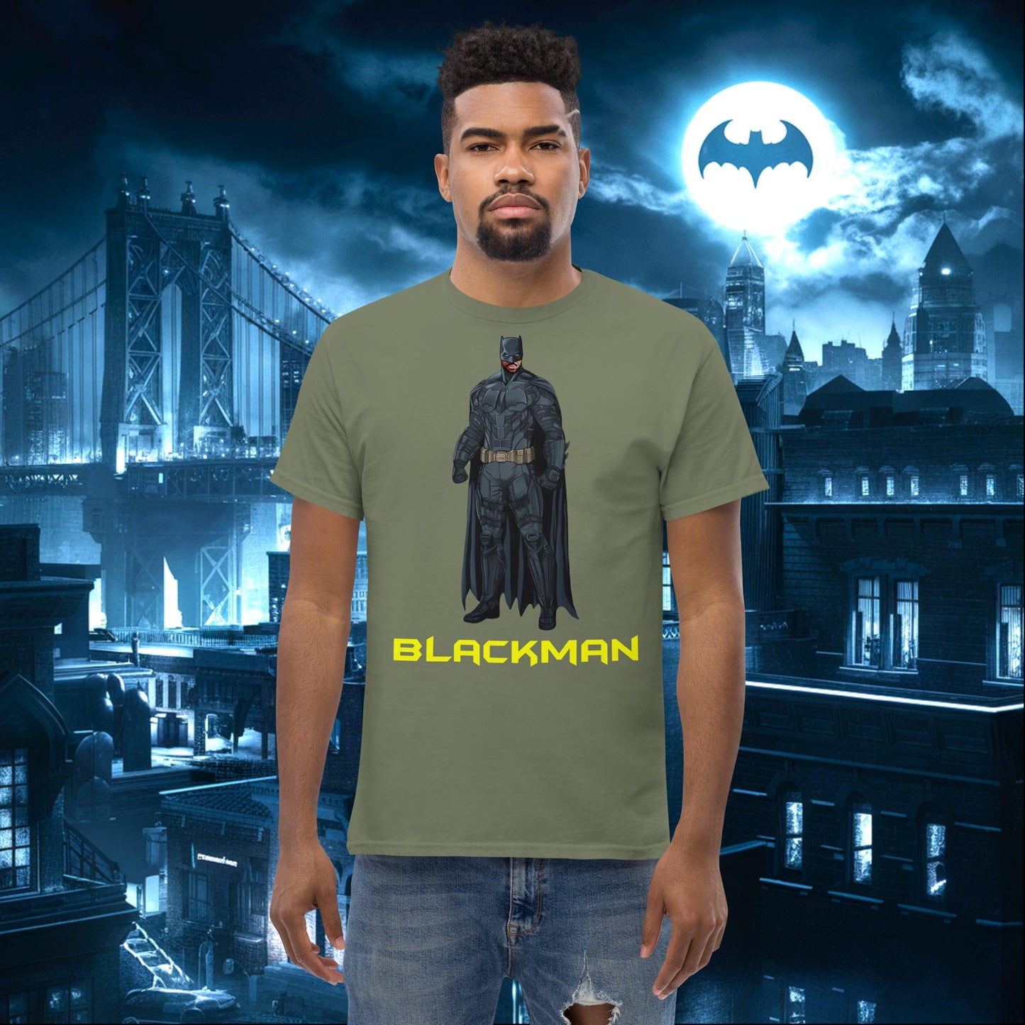 Blackman Batman Black Superhero tee Military Green T-shirts Batman Movies Superheroes Next Cult Brand