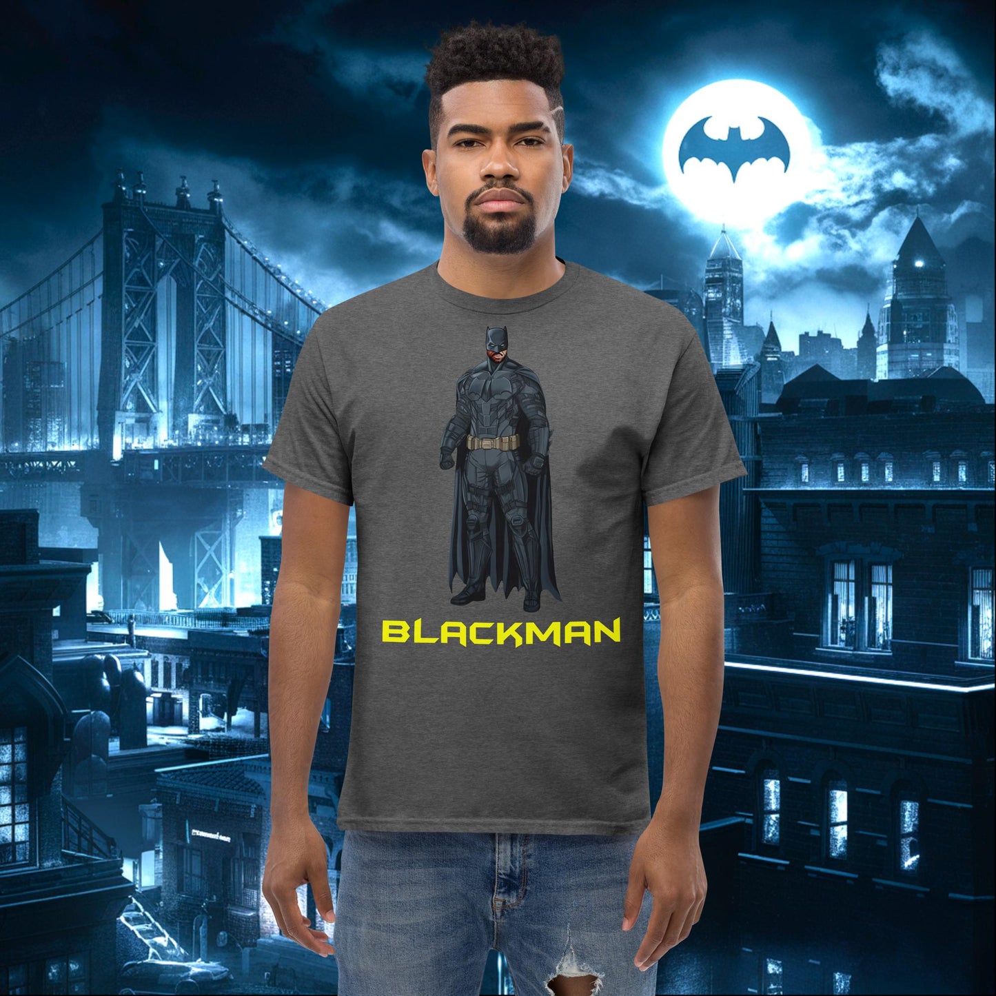 Blackman Batman Black Superhero tee Dark Heather T-shirts Batman Movies Superheroes Next Cult Brand