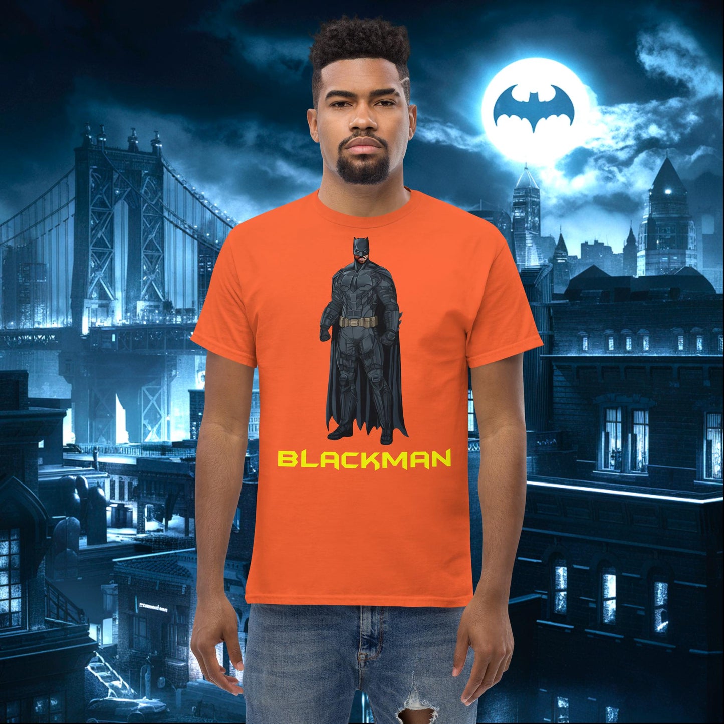 Blackman Batman Black Superhero tee Orange T-shirts Batman Movies Superheroes Next Cult Brand