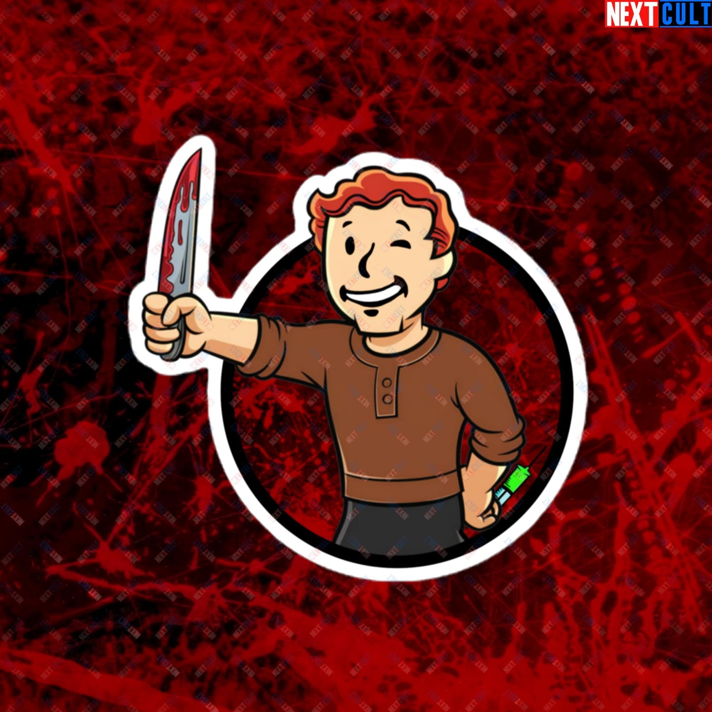 Blood Boy Dexter Morgan Vault Boy Fallout Funny Meme Cartoon Mashup Bubble-free stickers 4″×4″ Stickers Next Cult Brand