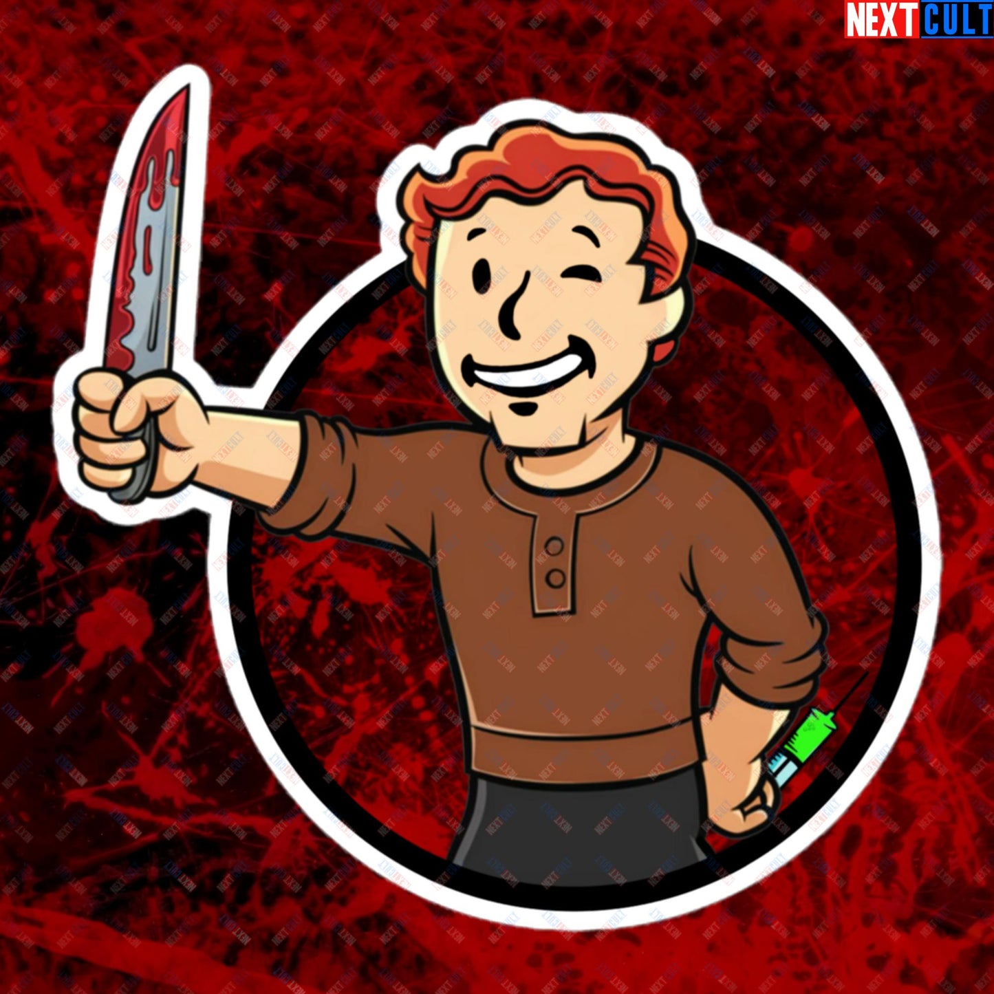 Blood Boy Dexter Morgan Vault Boy Fallout Funny Meme Cartoon Mashup Bubble-free stickers 5.5″×5.5″ Stickers Next Cult Brand