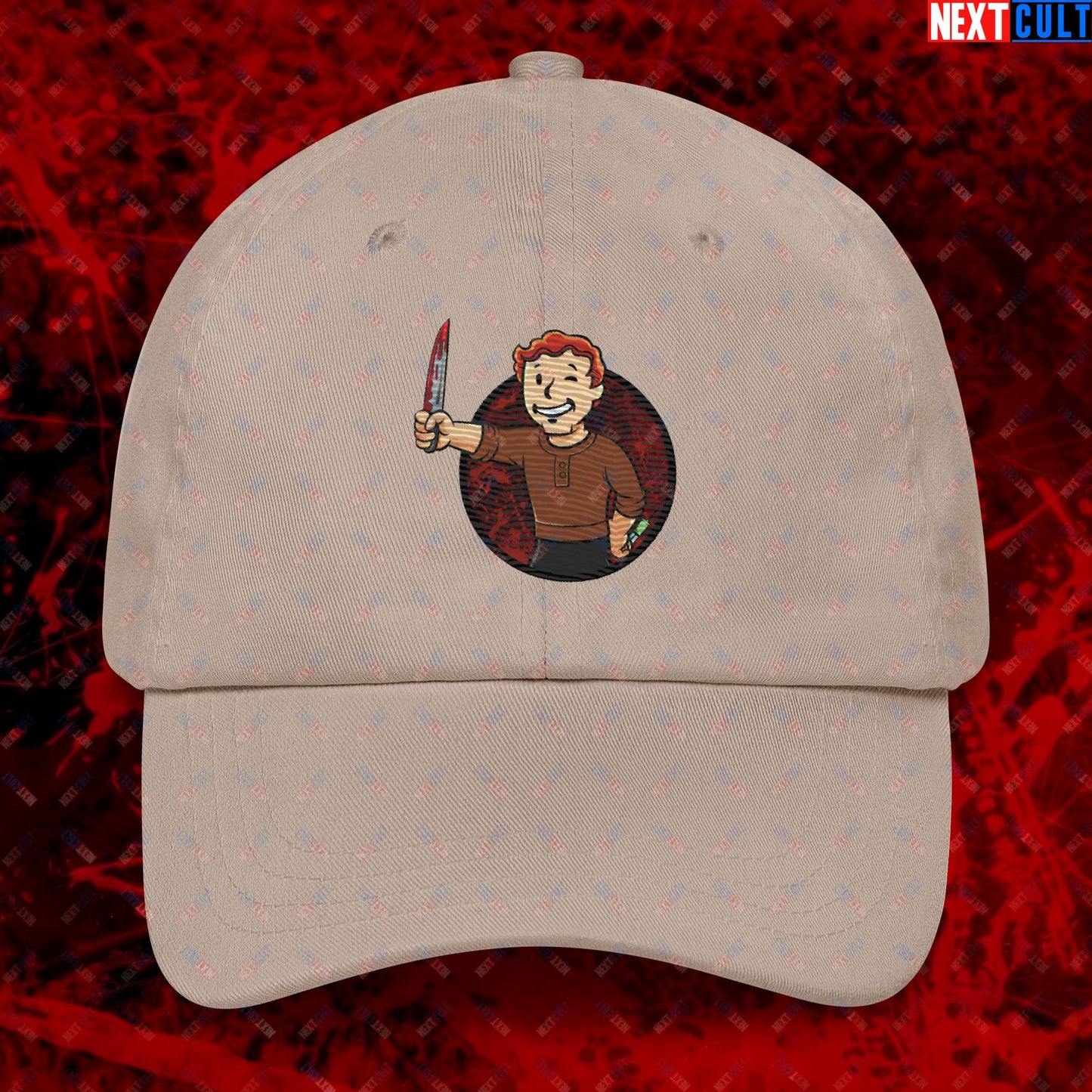 Blood Boy Dexter Morgan Vault Boy Fallout Funny Meme Cartoon Mashup Dad hat Stone Hats Next Cult Brand