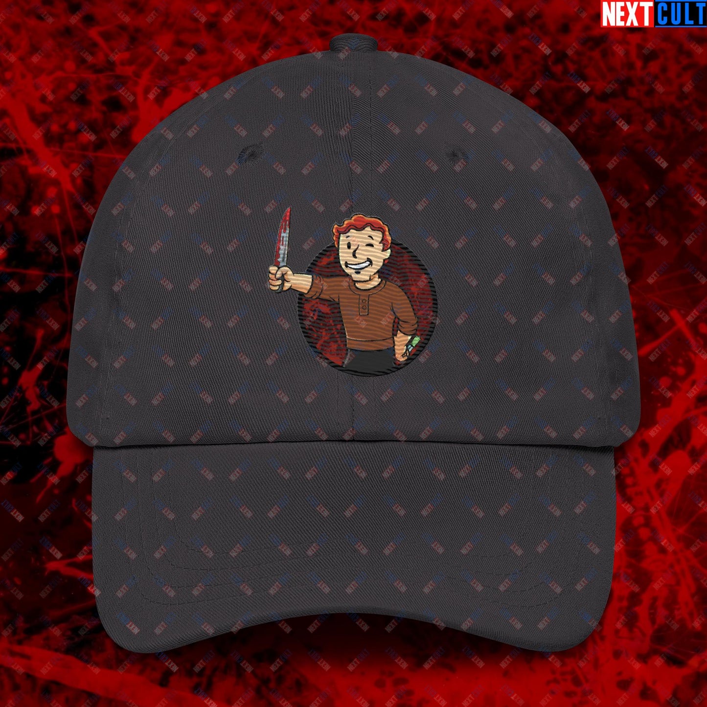 Blood Boy Dexter Morgan Vault Boy Fallout Funny Meme Cartoon Mashup Dad hat Dark Grey Hats Next Cult Brand
