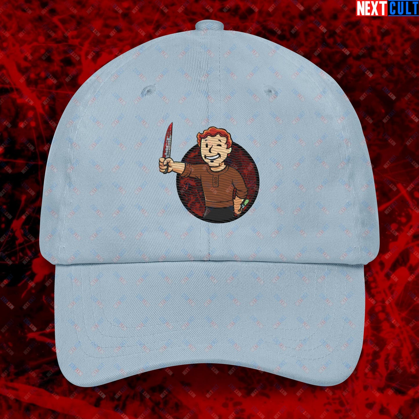 Blood Boy Dexter Morgan Vault Boy Fallout Funny Meme Cartoon Mashup Dad hat Light Blue Hats Next Cult Brand