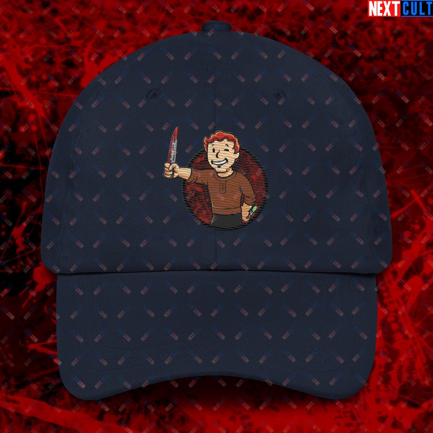 Blood Boy Dexter Morgan Vault Boy Fallout Funny Meme Cartoon Mashup Dad hat Navy Hats Next Cult Brand