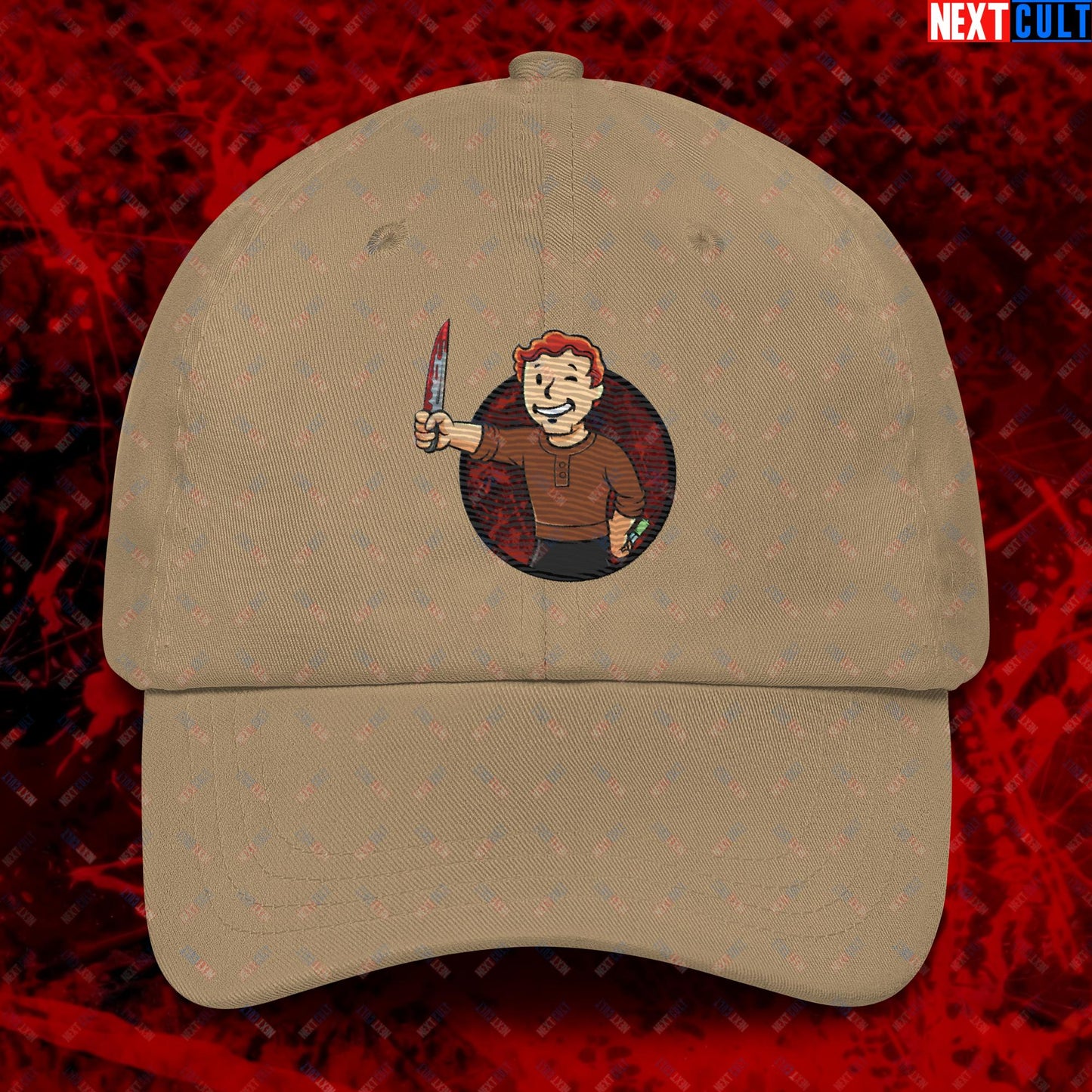 Blood Boy Dexter Morgan Vault Boy Fallout Funny Meme Cartoon Mashup Dad hat Khaki Hats Next Cult Brand